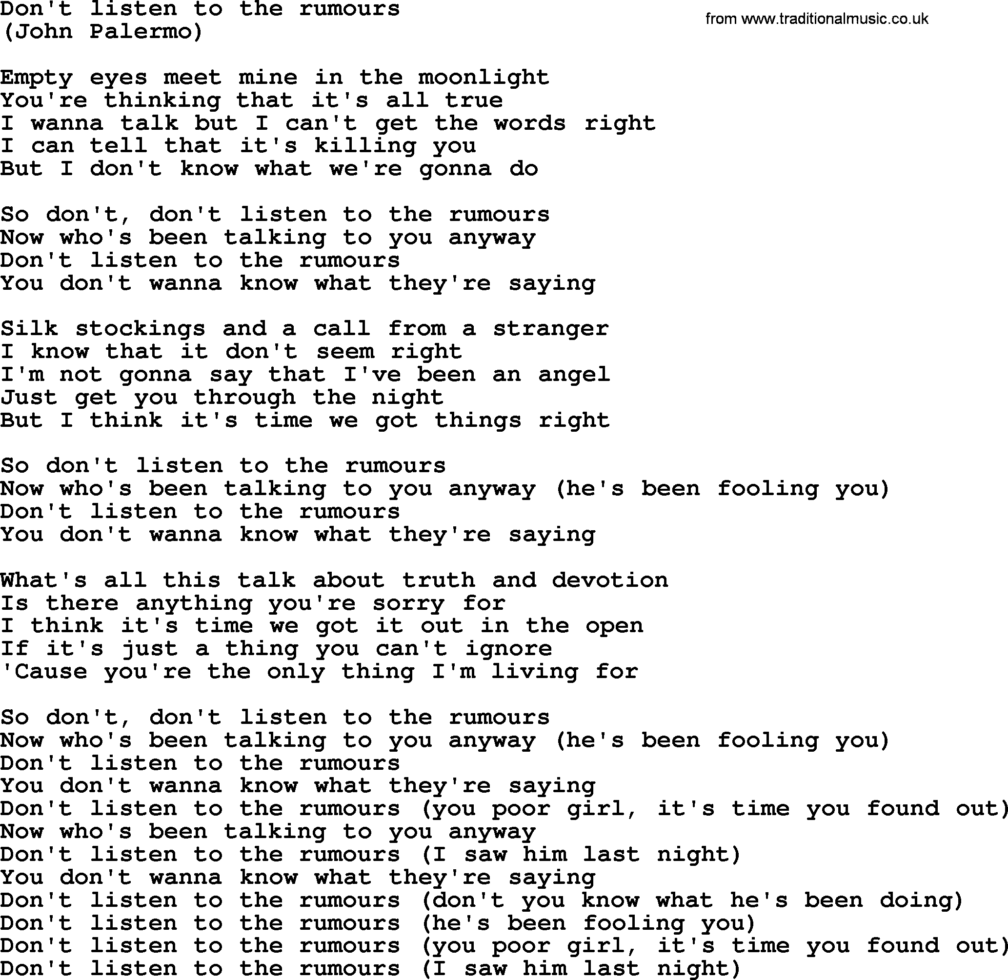 Don't Listen To The Rumours, by The Byrds - lyrics with pdf