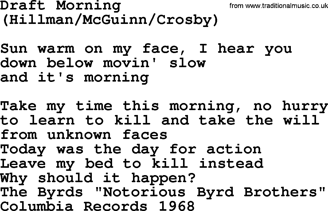The Byrds song Draft Morning, lyrics