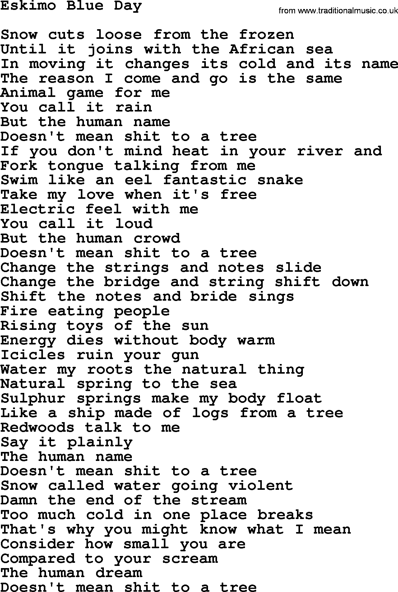The Byrds song Eskimo Blue Day, lyrics