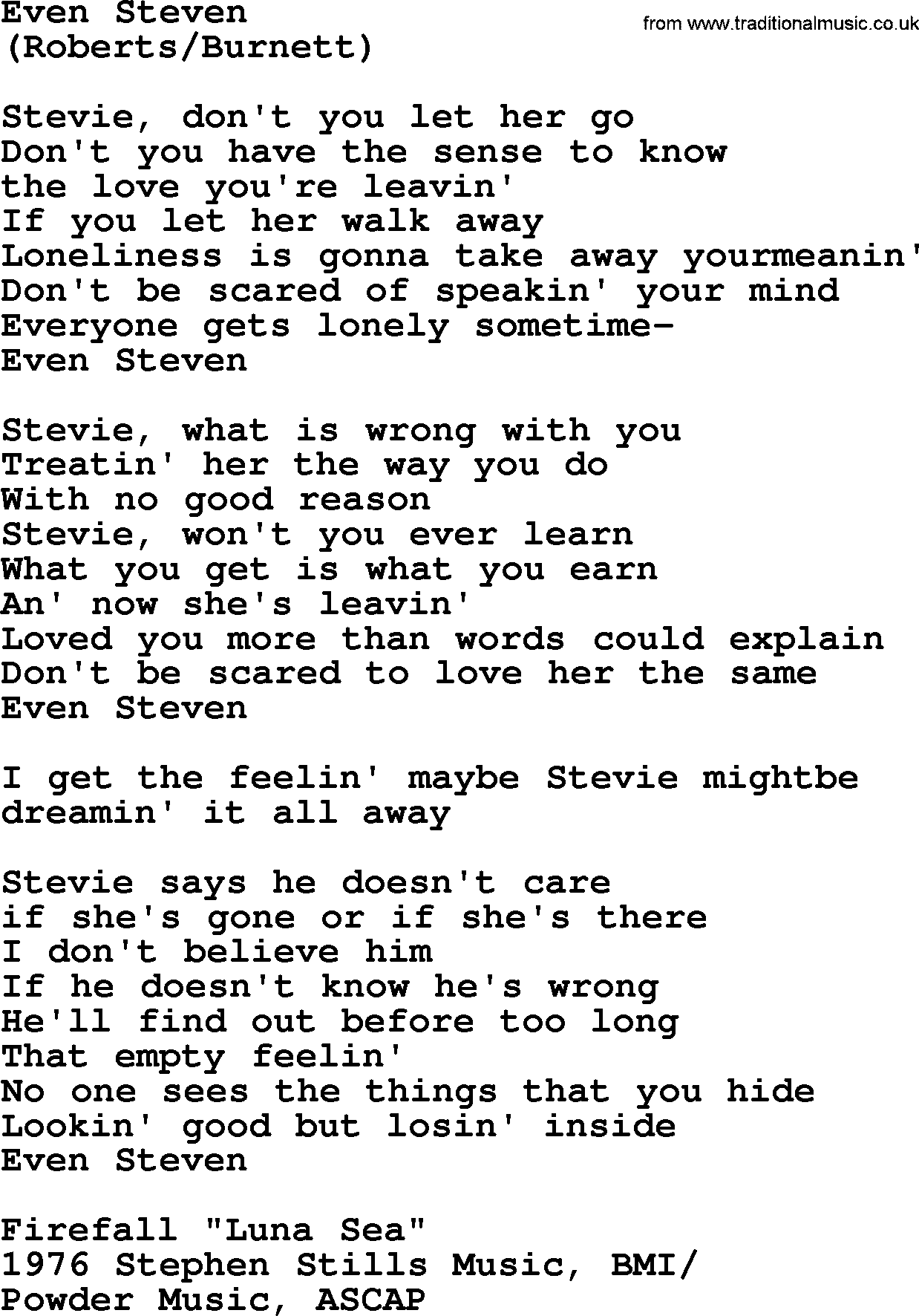 The Byrds song Even Steven, lyrics