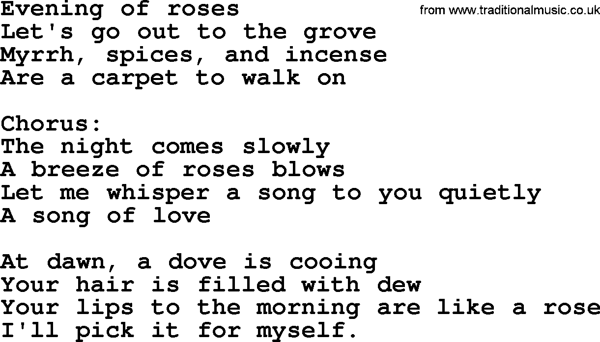 The Byrds song Evening Of Roses, lyrics