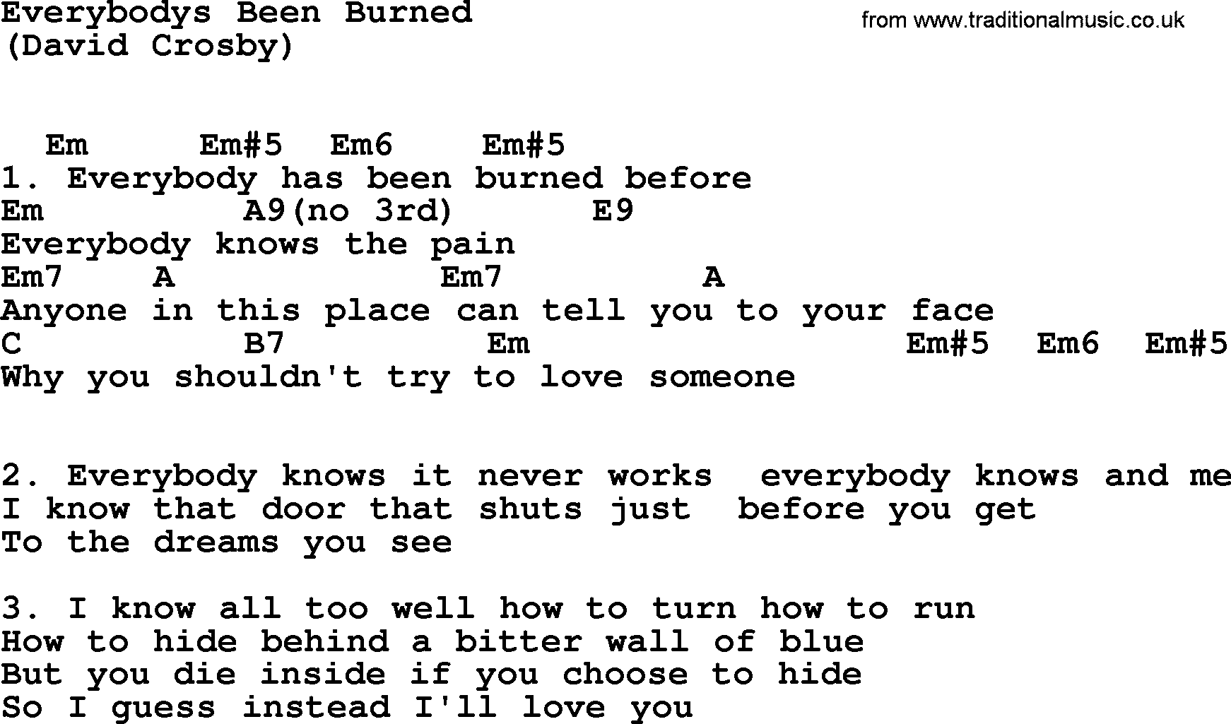 The Byrds song Everybody’s Been Burned, lyrics and chords