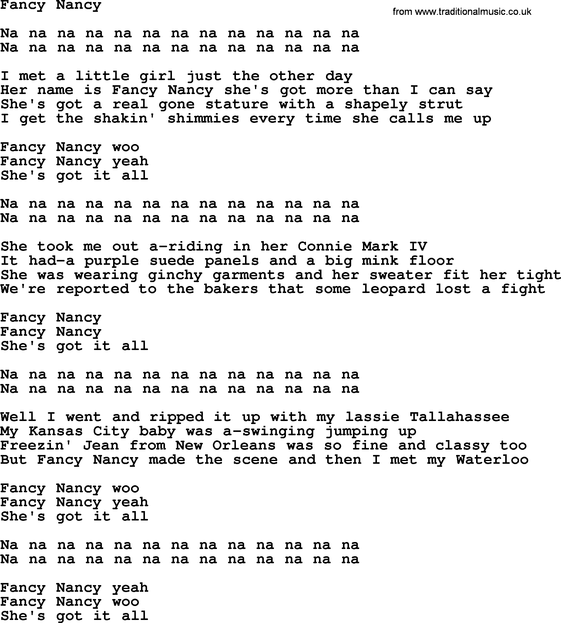 The Byrds song Fancy Nancy, lyrics