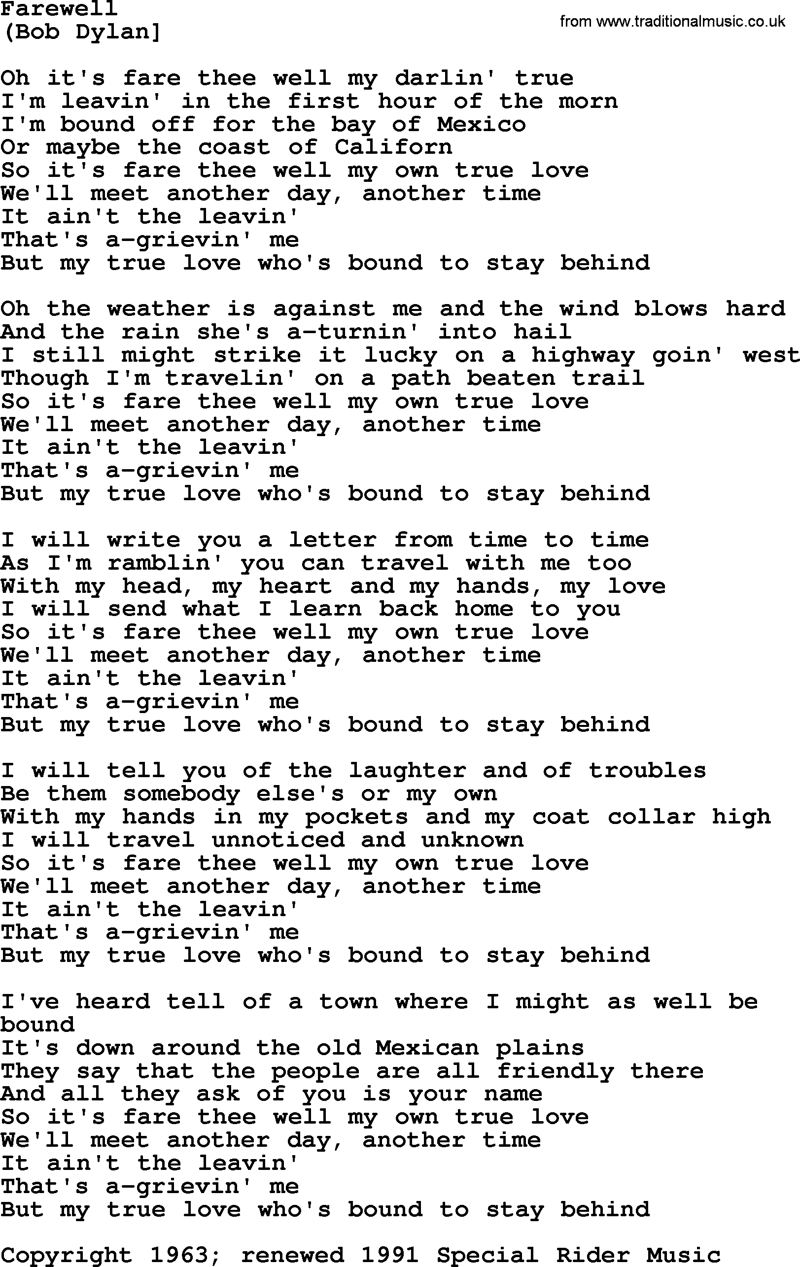 The Byrds song Farewell, lyrics