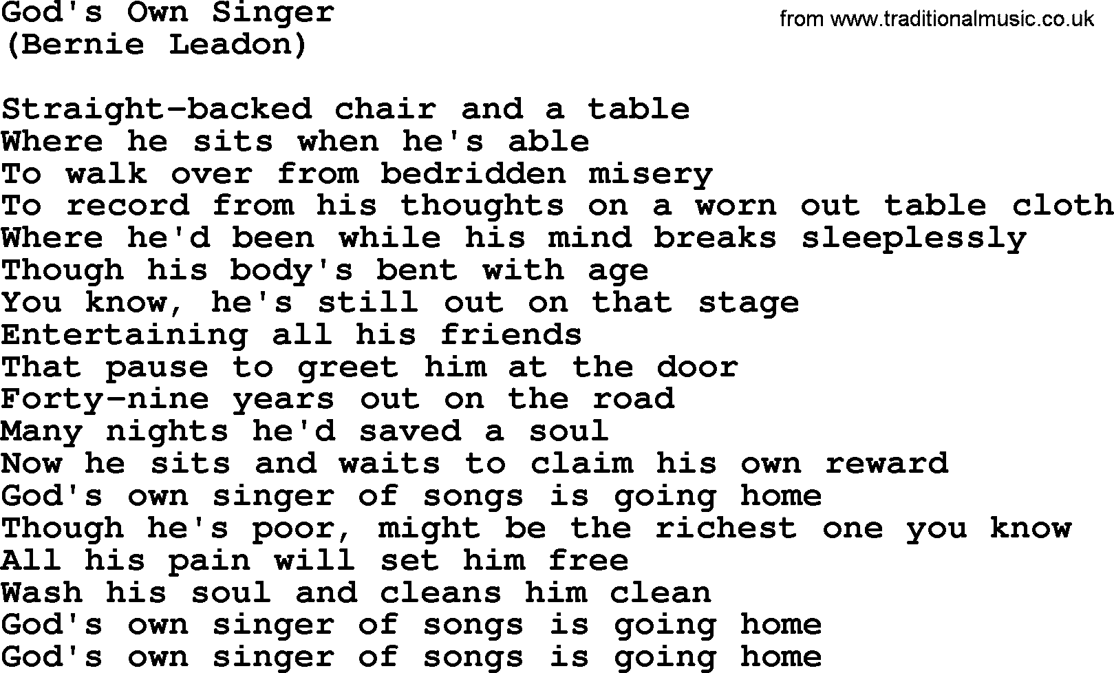 The Byrds song God's Own Singer, lyrics