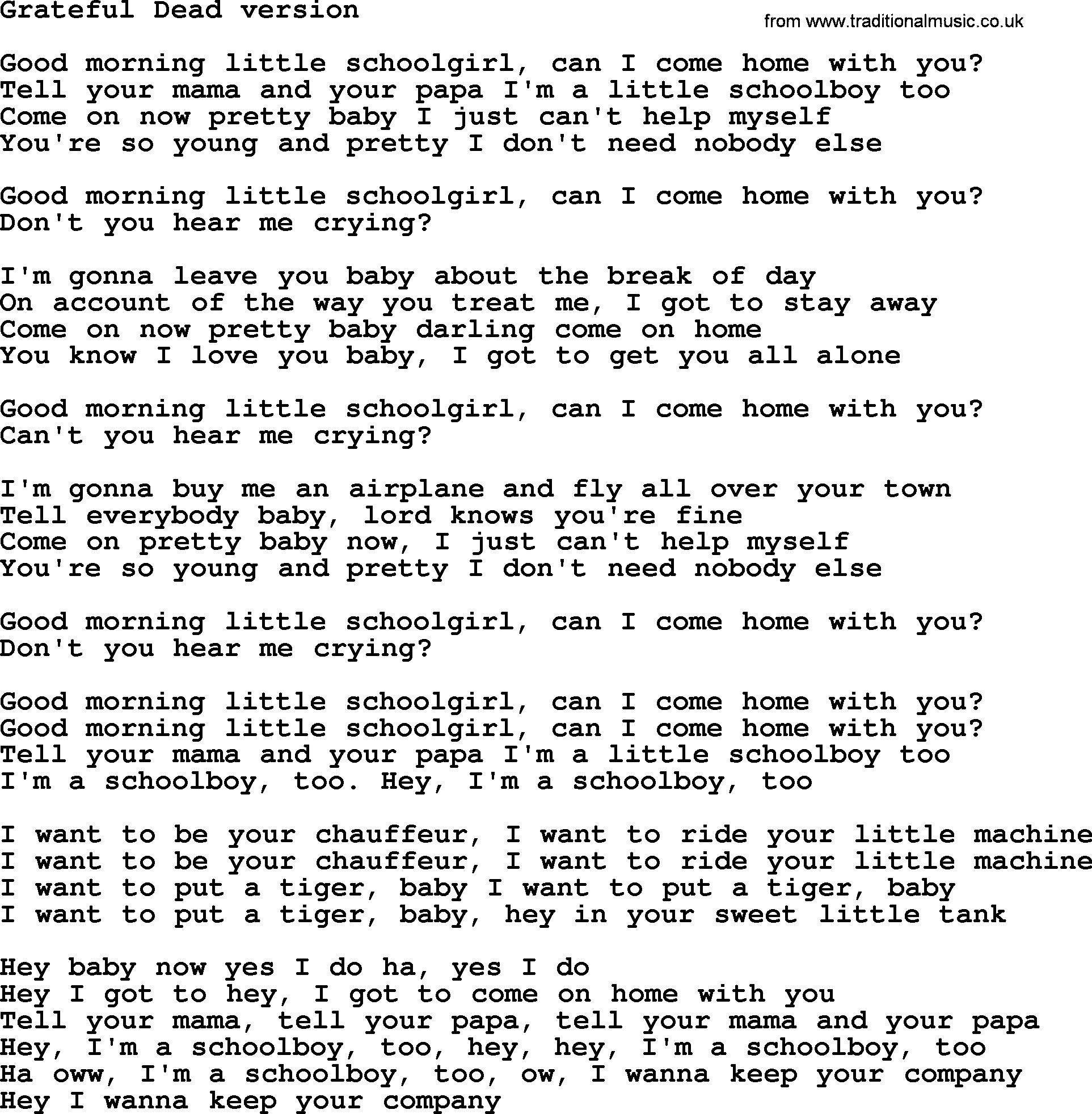 The Byrds song Grateful Dead Version, lyrics
