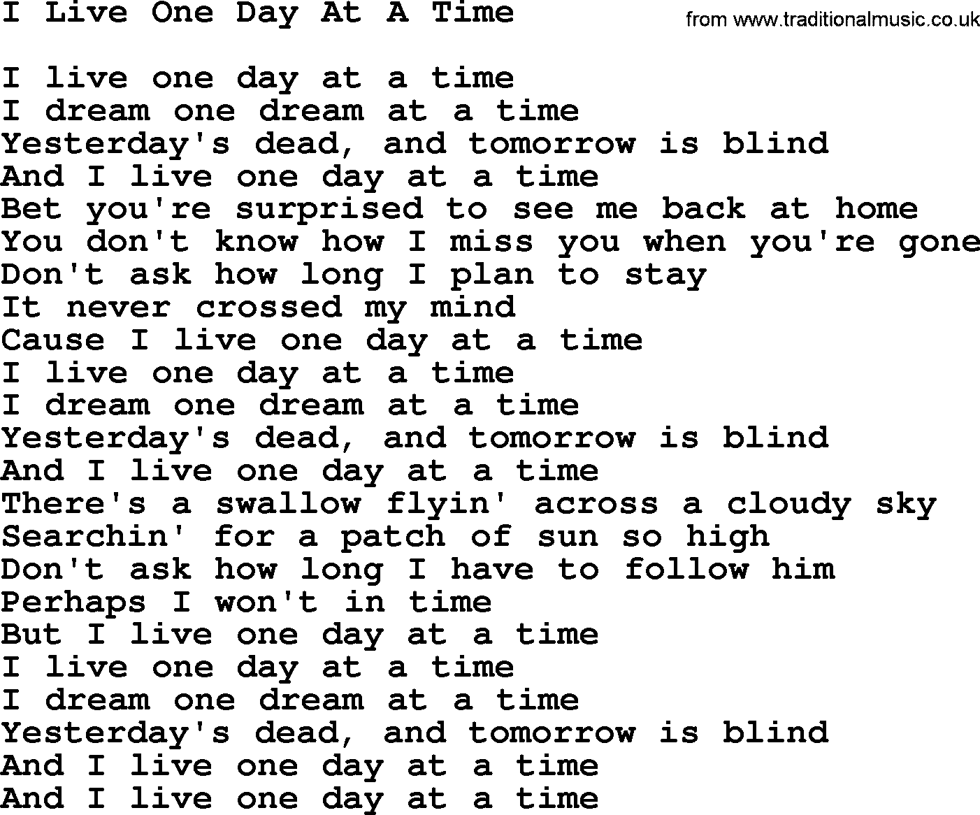 The Byrds song I Live One Day At A Time, lyrics