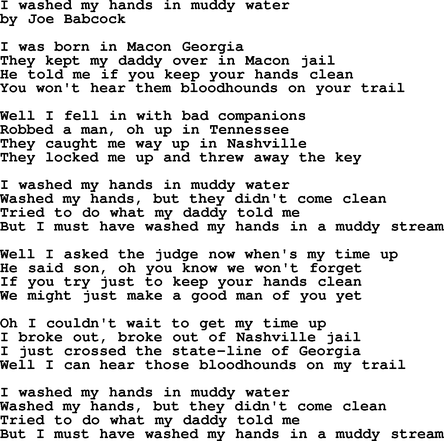 The Byrds song I Washed My Hands In Muddy Water, lyrics