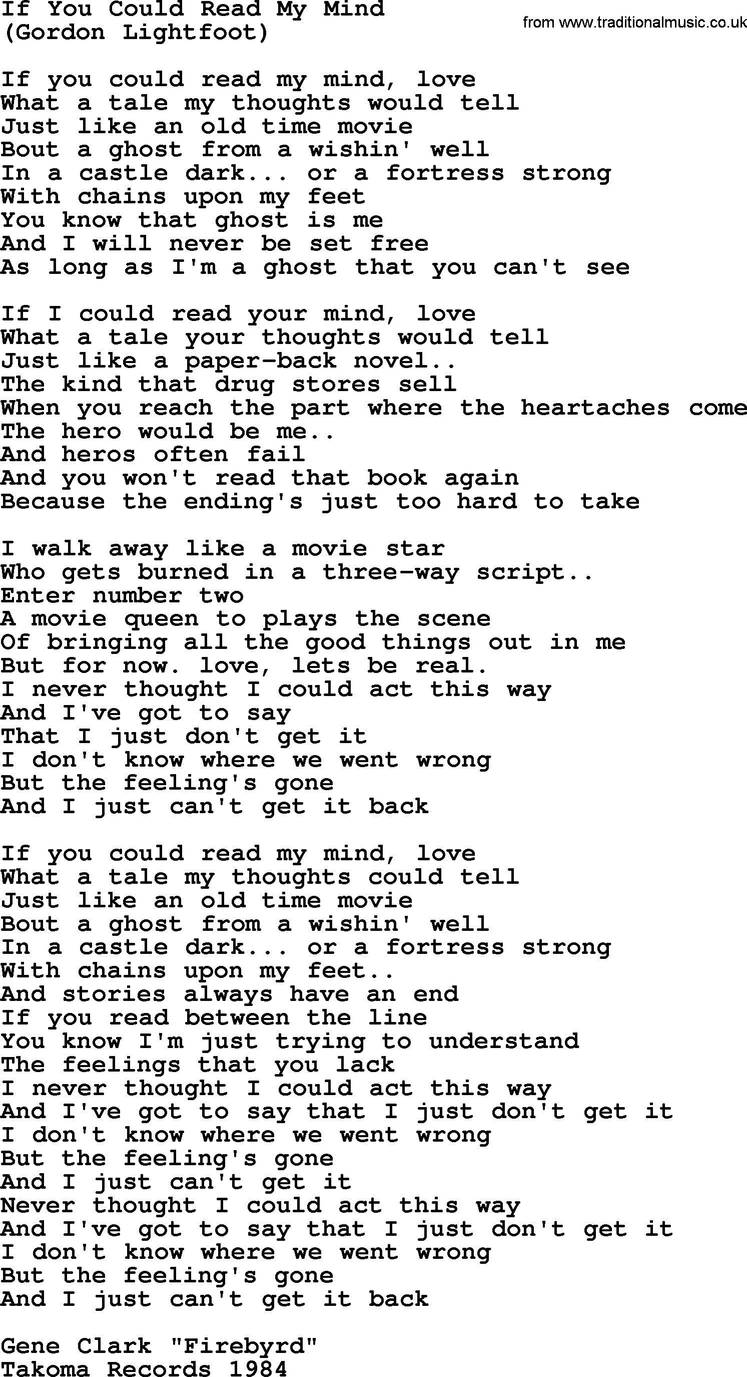 If You Could Read My Mind, by The Byrds - lyrics with pdf