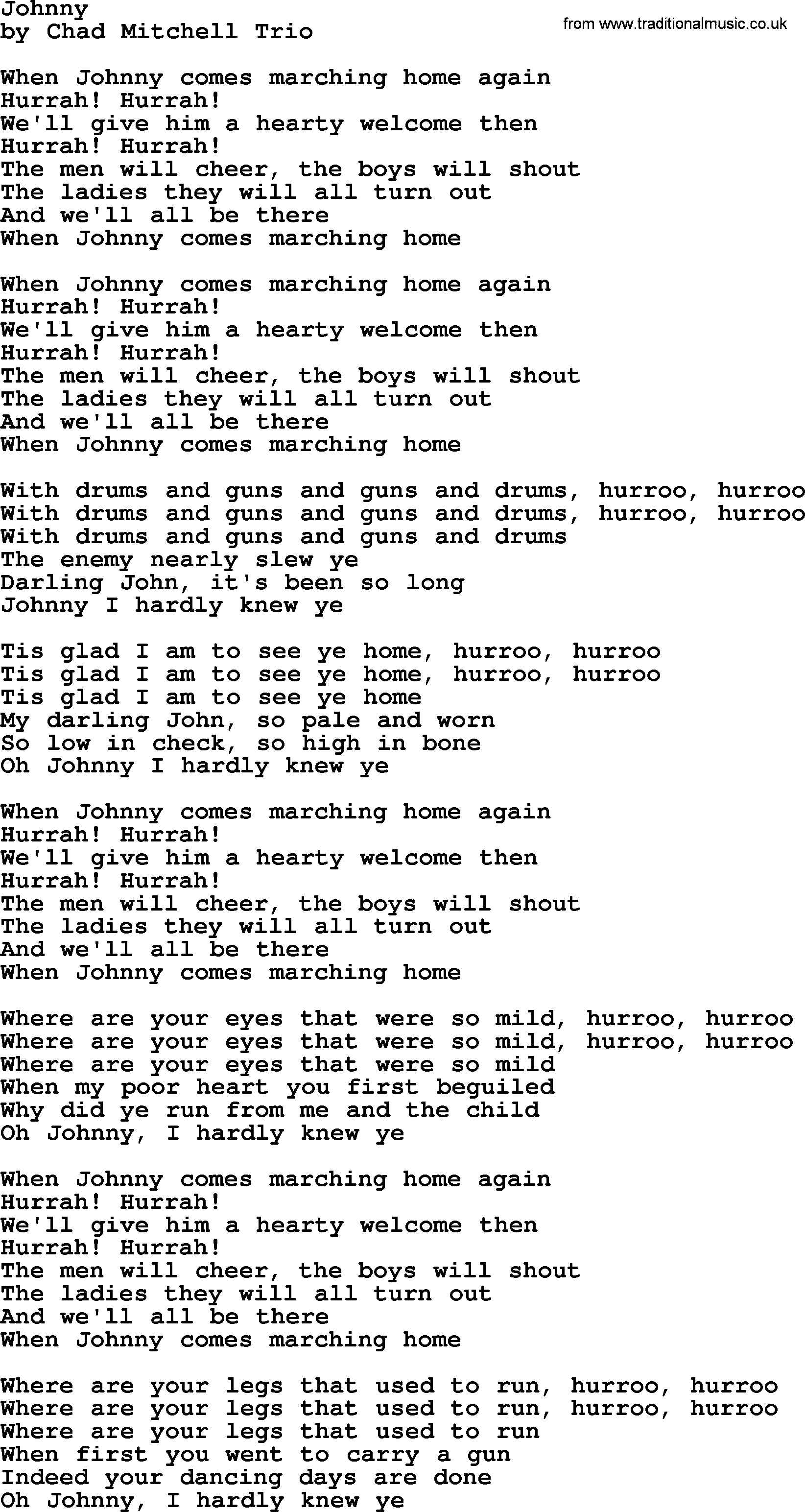 The Byrds song Johnny, lyrics