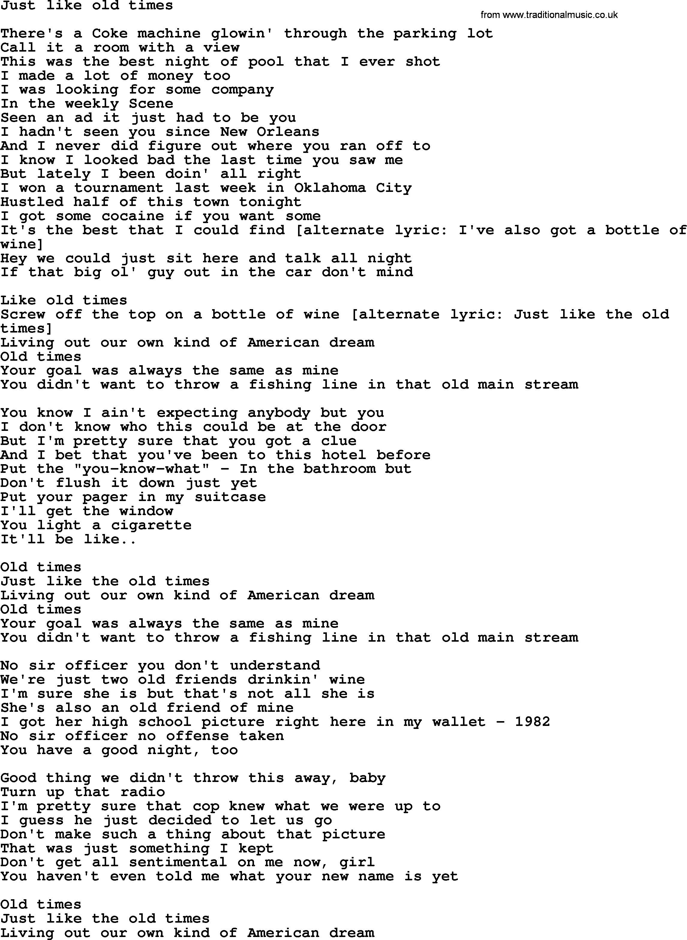 Just Like Old Times By The Byrds Lyrics With Pdf
