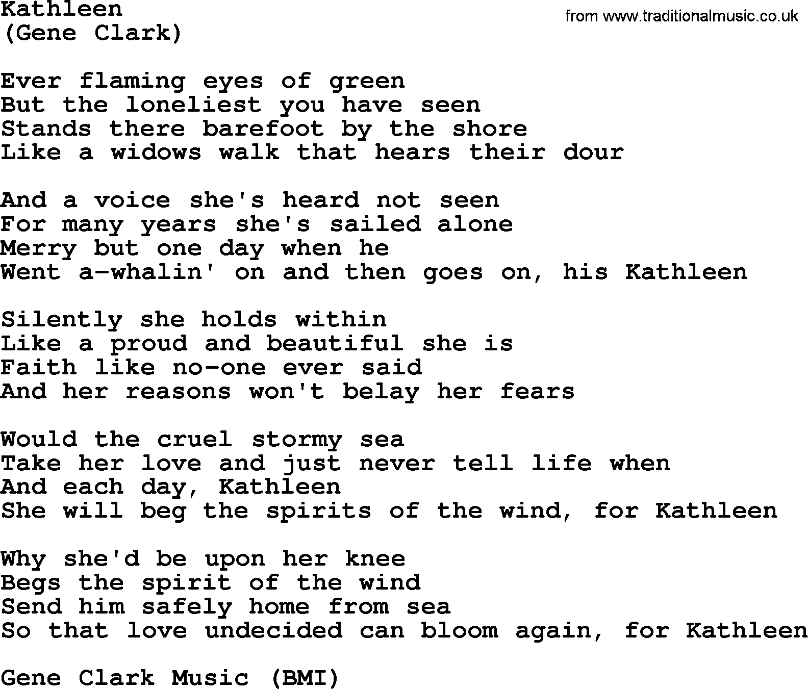 The Byrds song Kathleen, lyrics