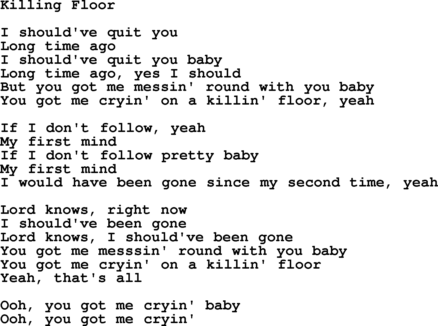 The Byrds song Killing Floor, lyrics