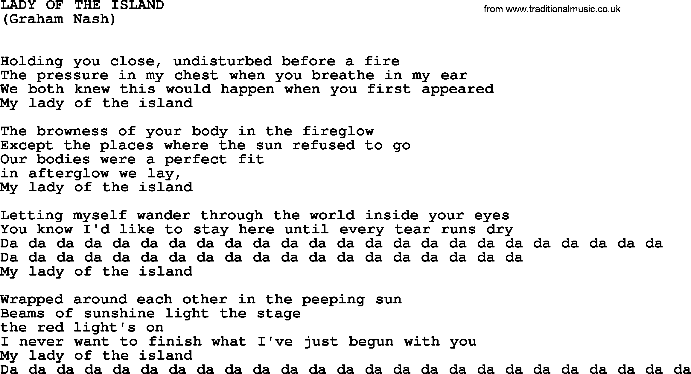 The Byrds song Lady Of The Island, lyrics