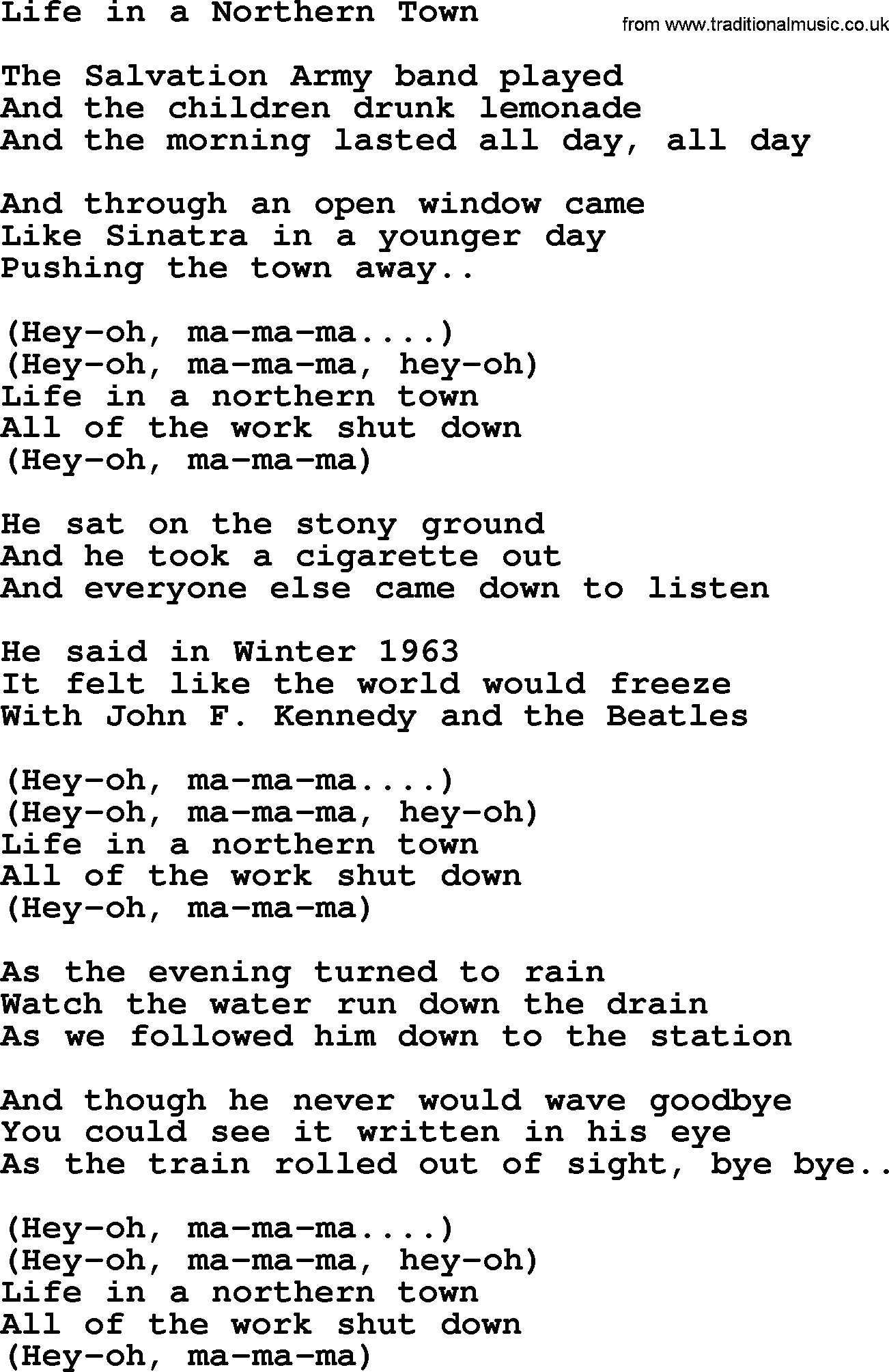 The Byrds song Life In A Northern Town, lyrics