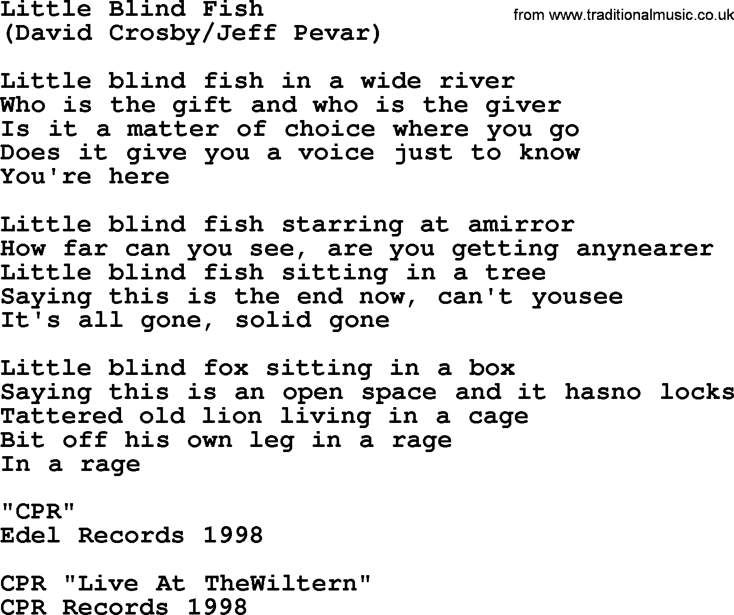 The Byrds song Little Blind Fish, lyrics