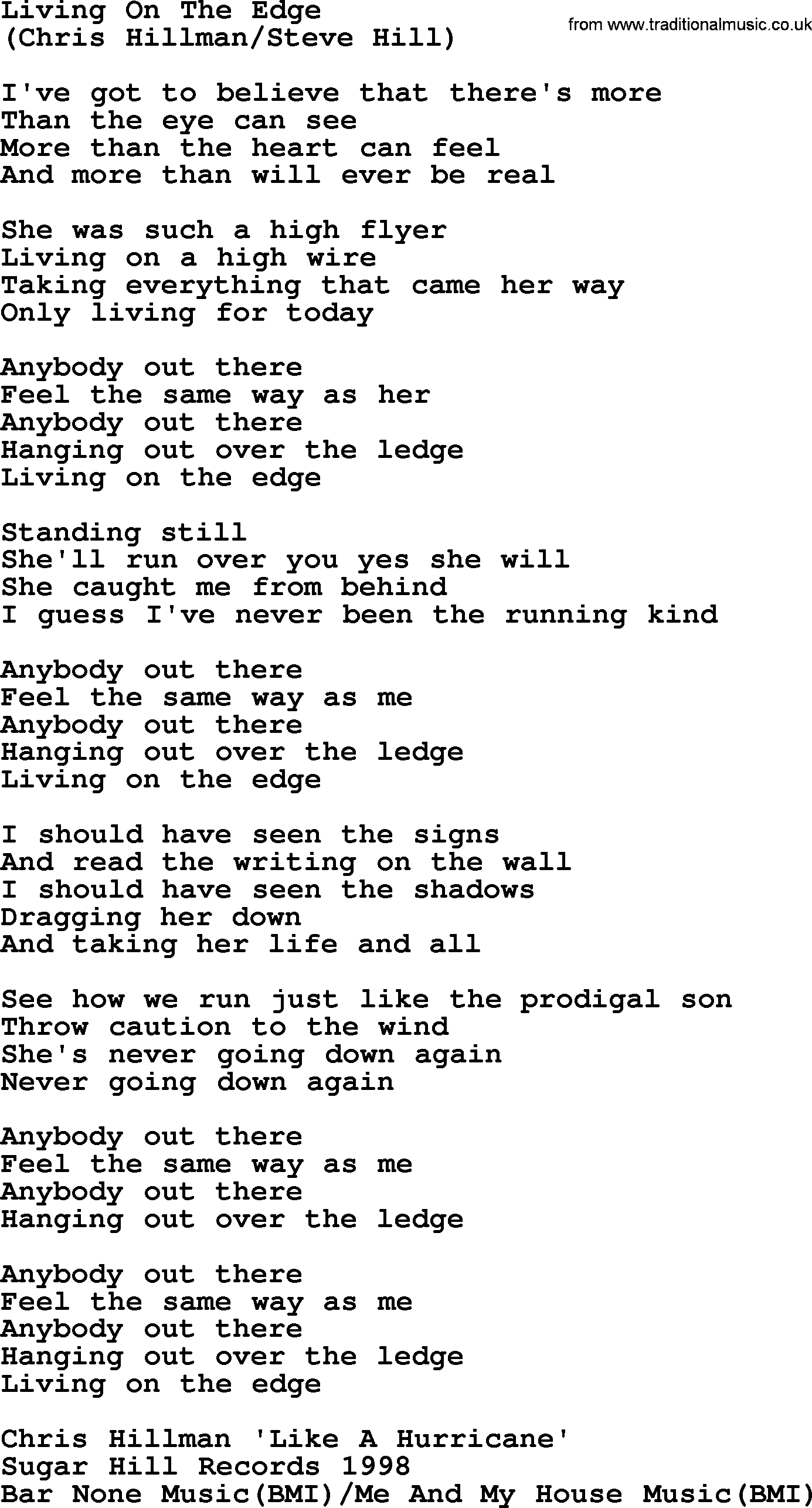 The Byrds song Living On The Edge, lyrics