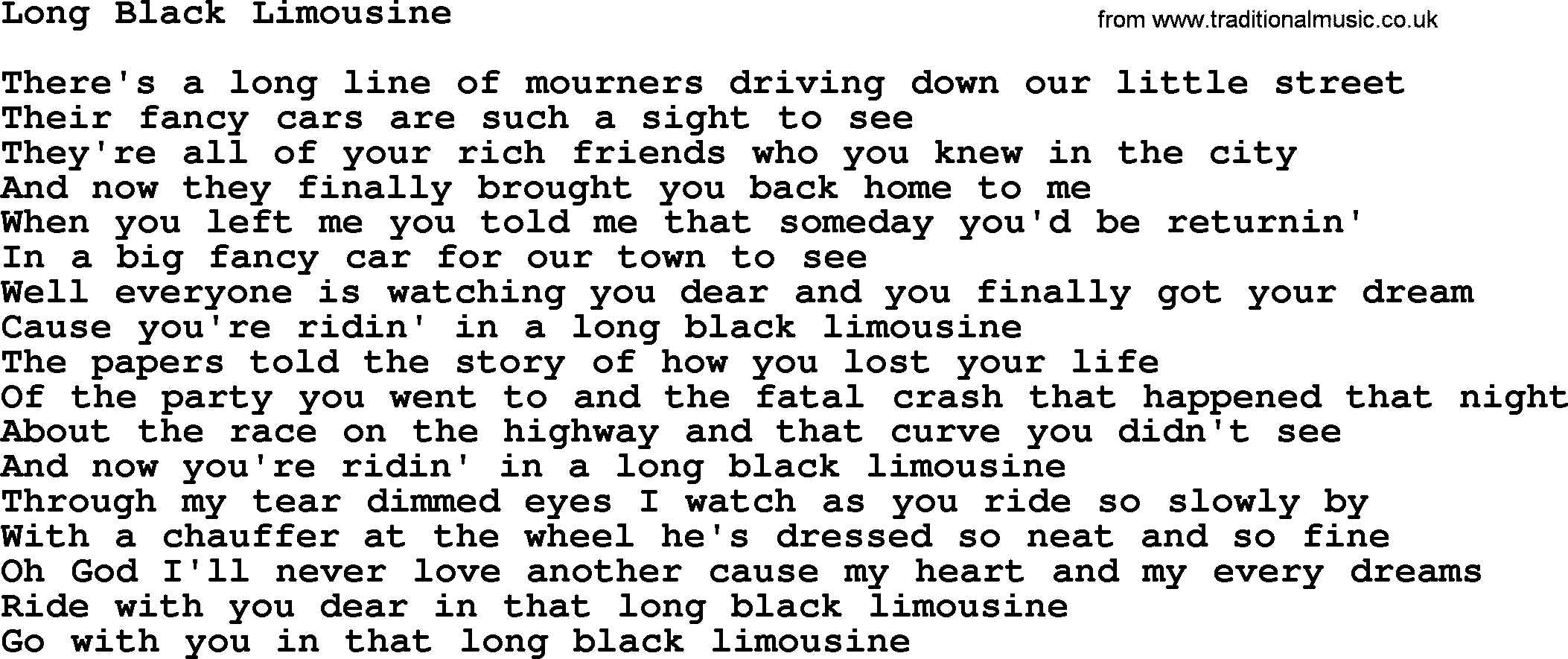 The Byrds song Long Black Limousine, lyrics