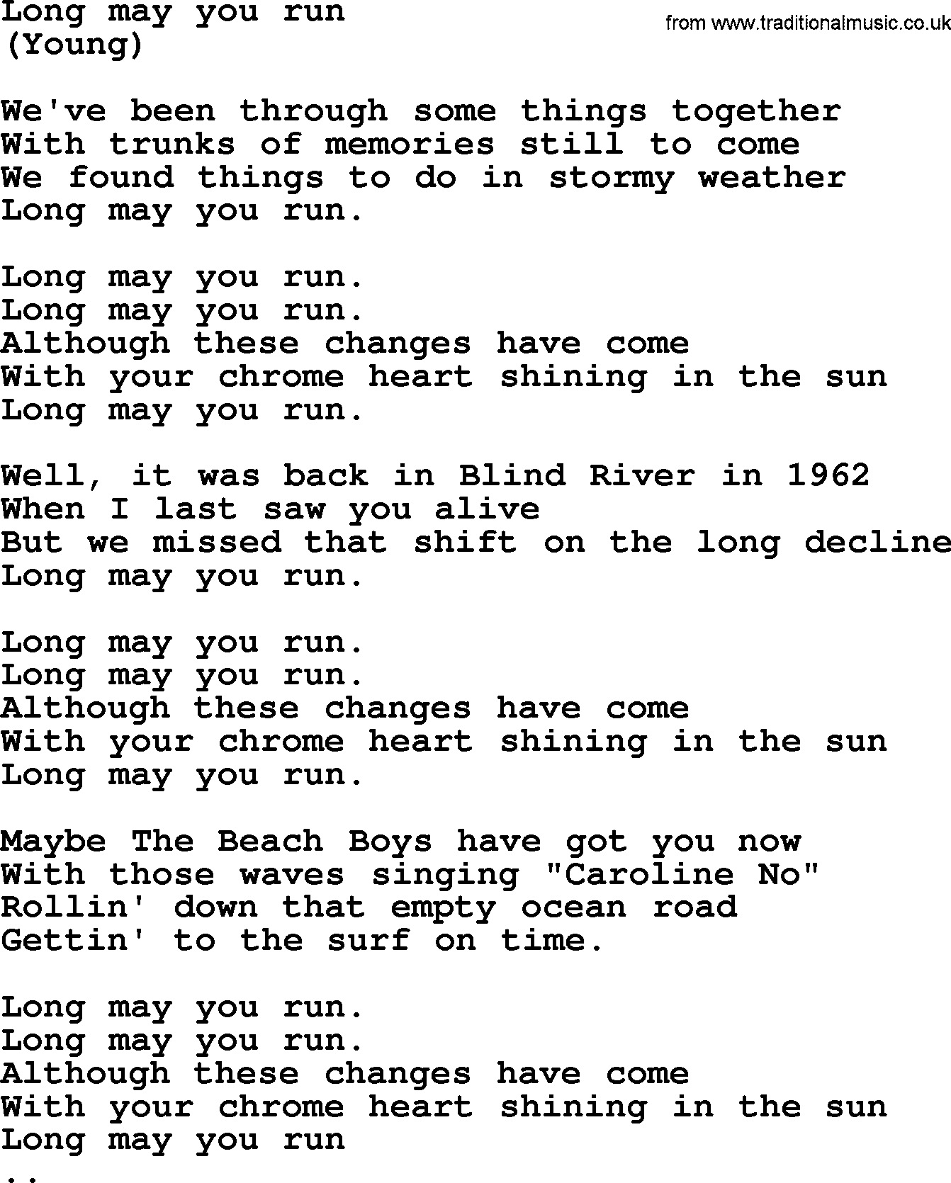The Byrds song Long May You Run, lyrics