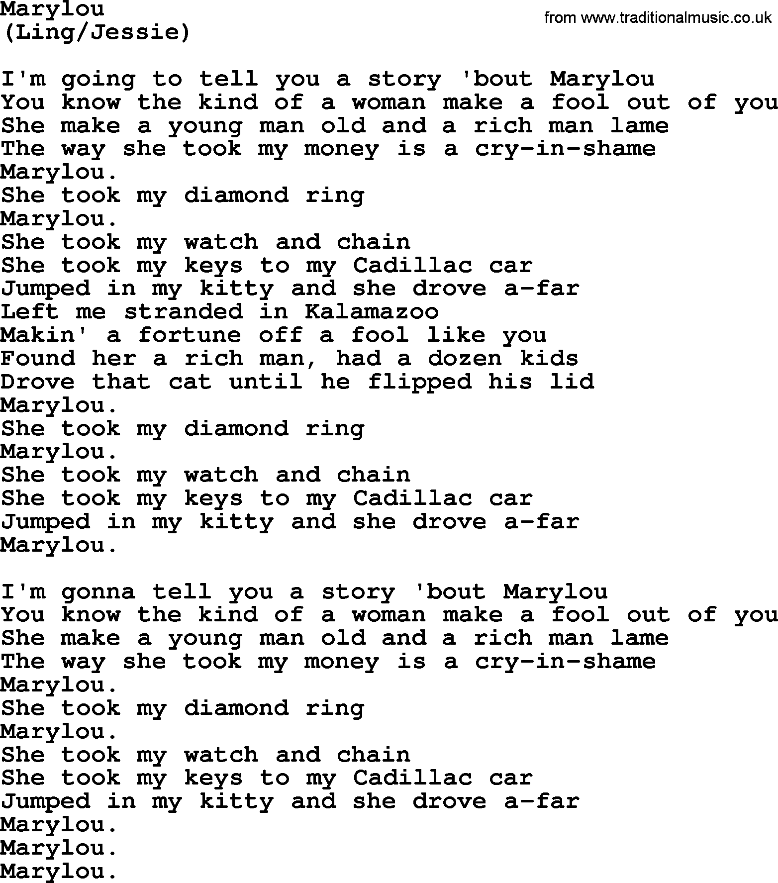 The Byrds song Marylou, lyrics
