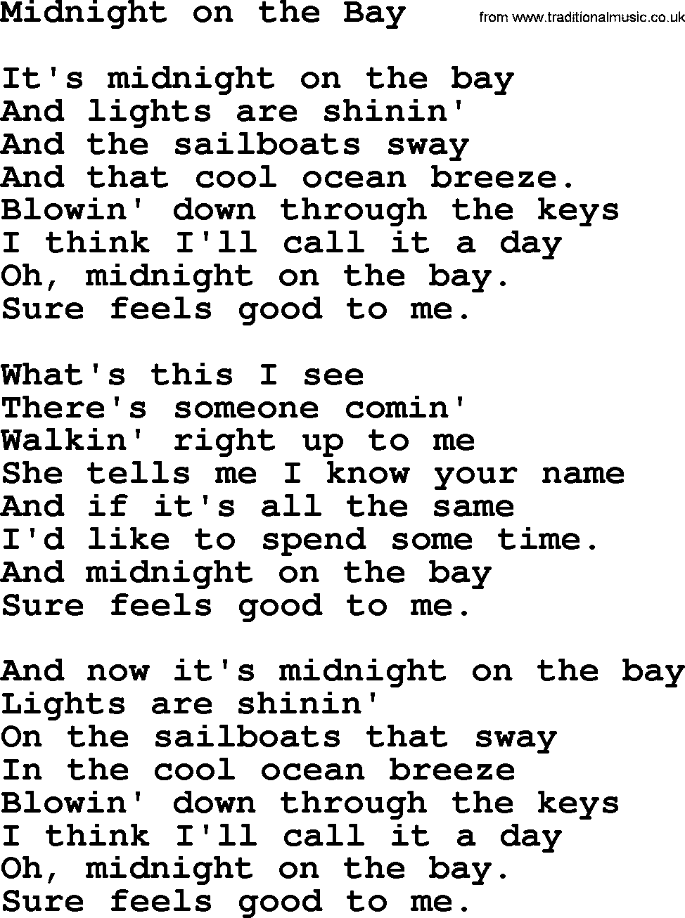 The Byrds song Midnight On The Bay, lyrics