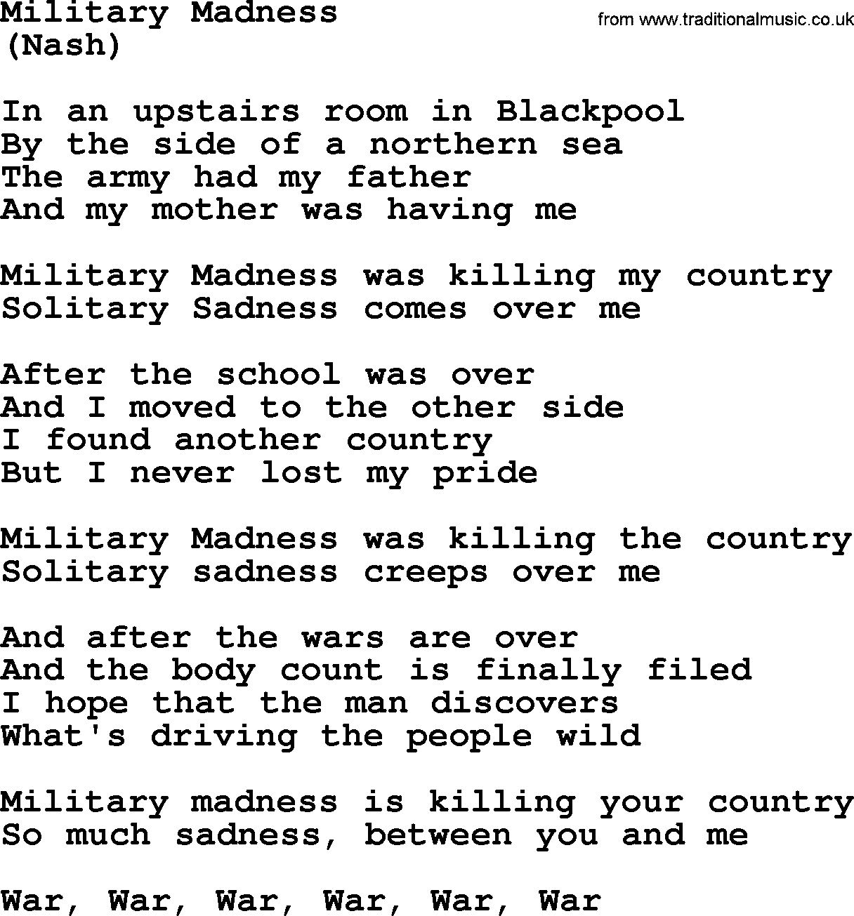 The Byrds song Military Madness, lyrics
