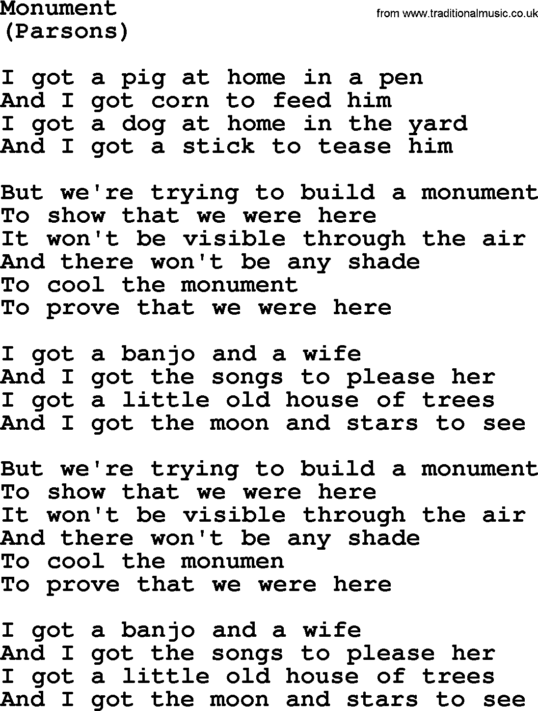 The Byrds song Monument, lyrics
