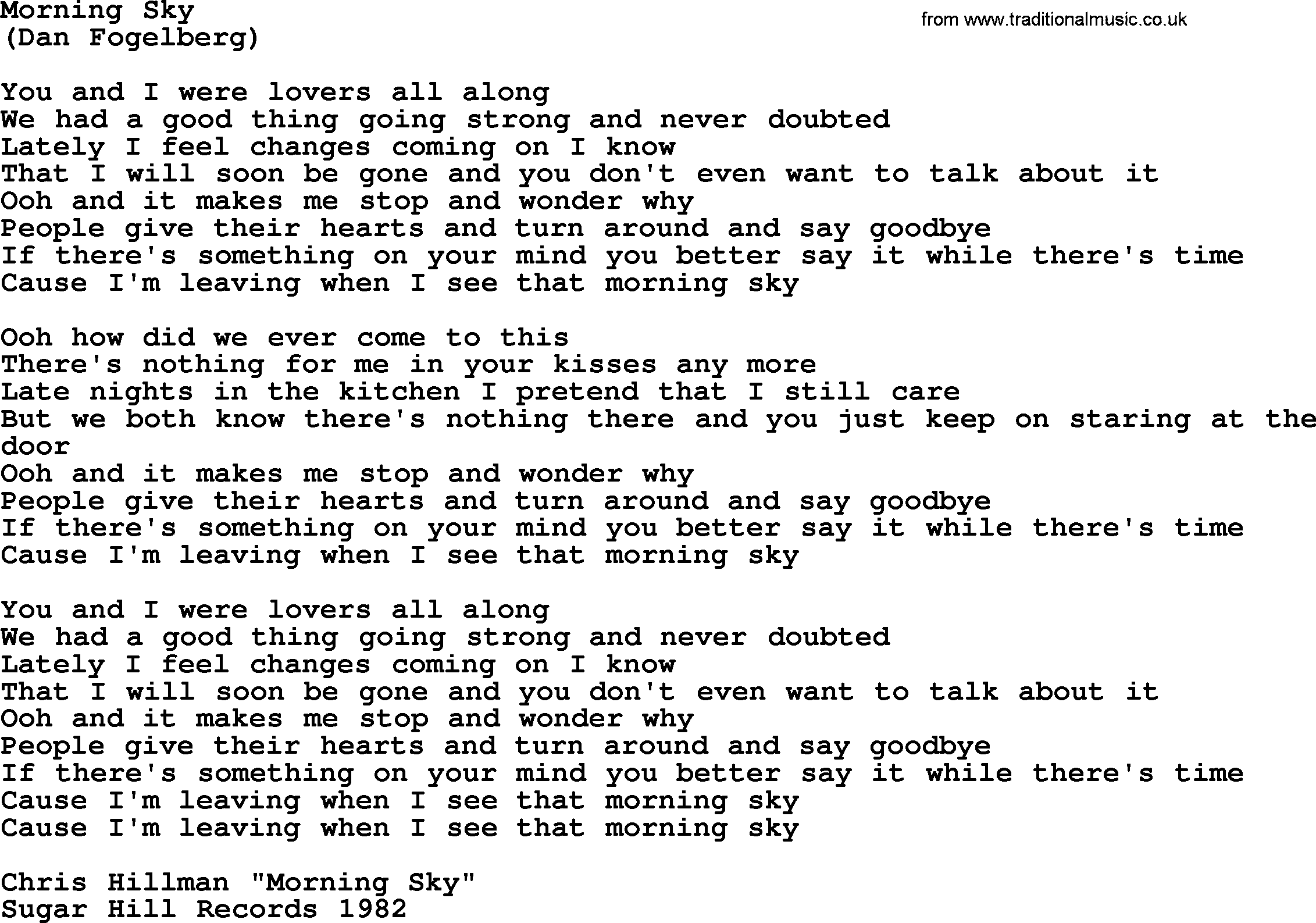 The Byrds song Morning Sky, lyrics