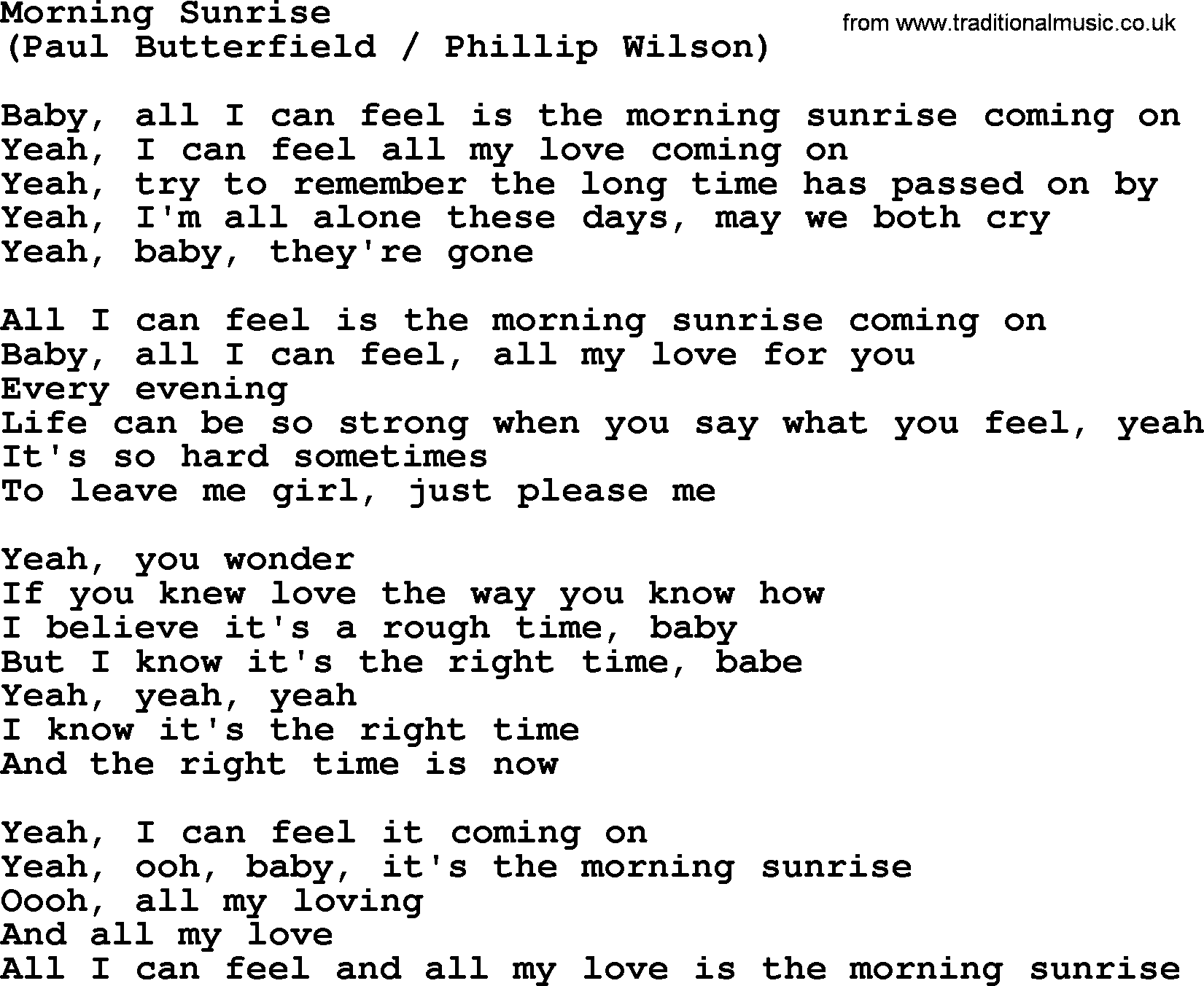 The Byrds song Morning Sunrise, lyrics