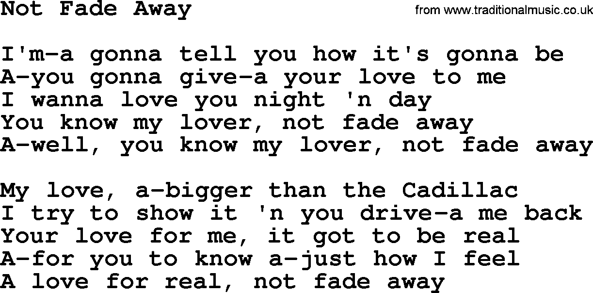 The Byrds song Not Fade Away, lyrics