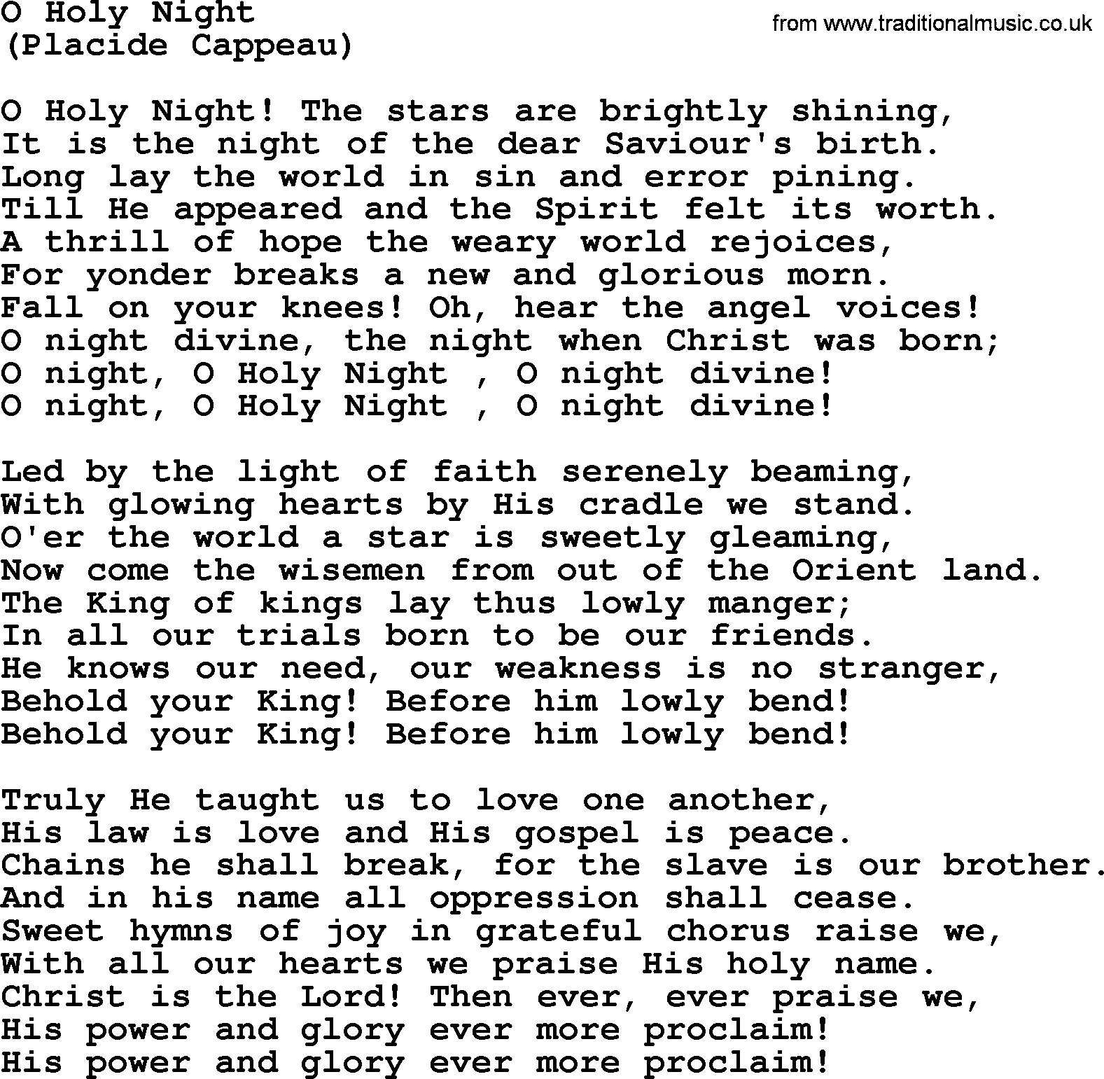 The Byrds song O Holy Night, lyrics