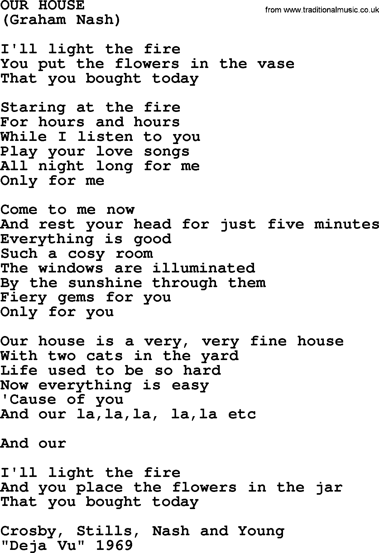 The Byrds song Our House, lyrics