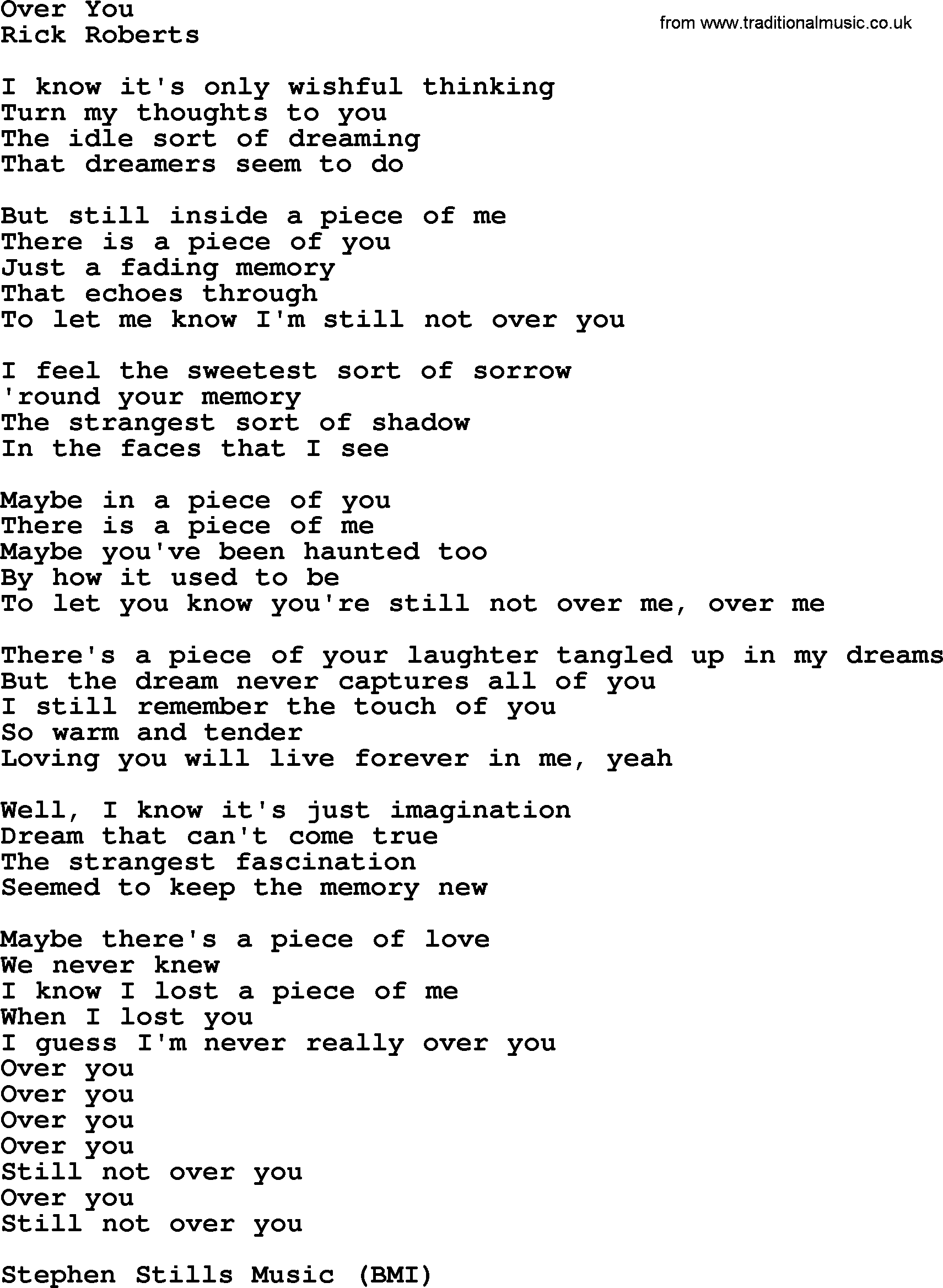 The Byrds song Over You, lyrics
