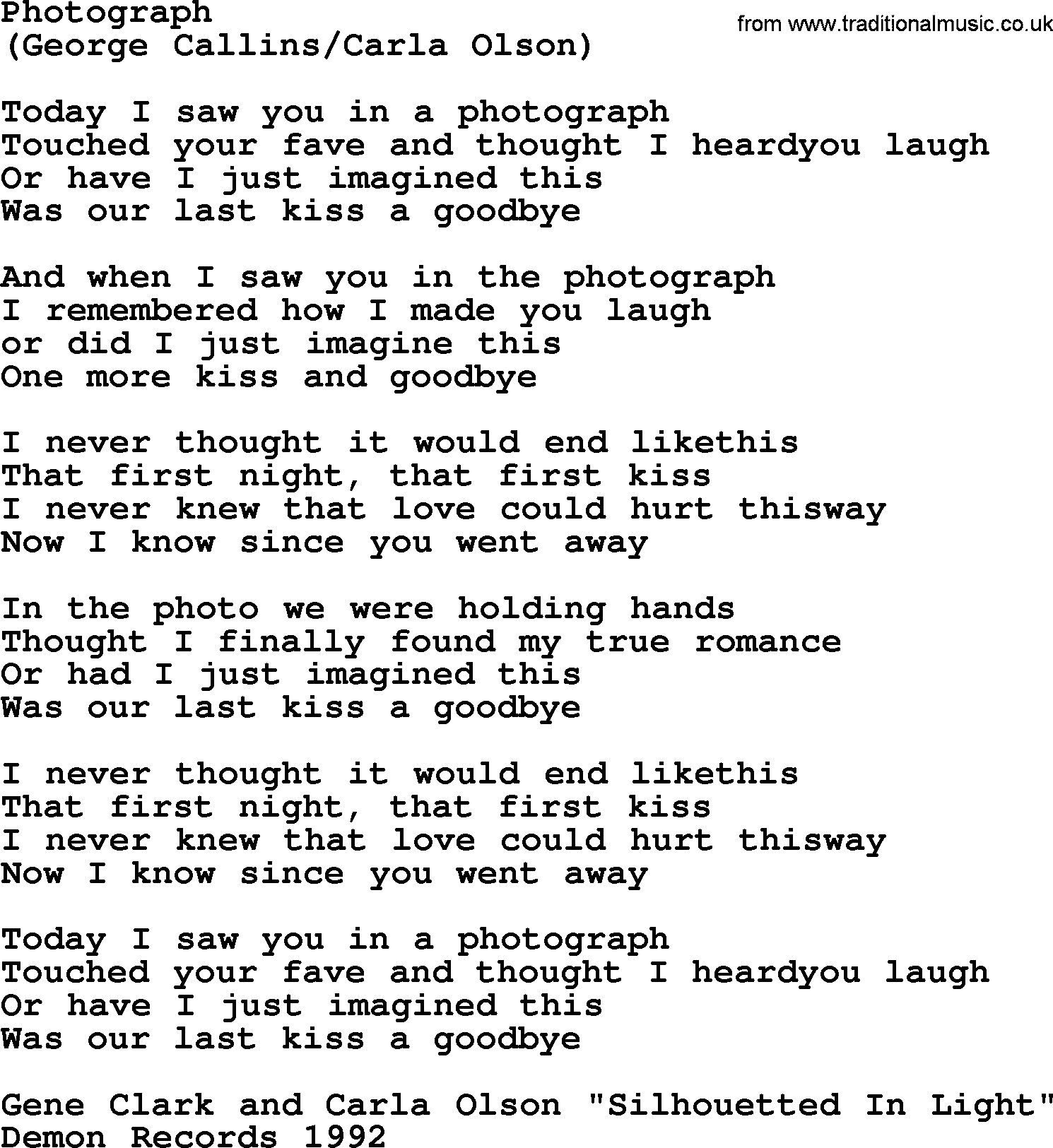 The Byrds song Photograph, lyrics