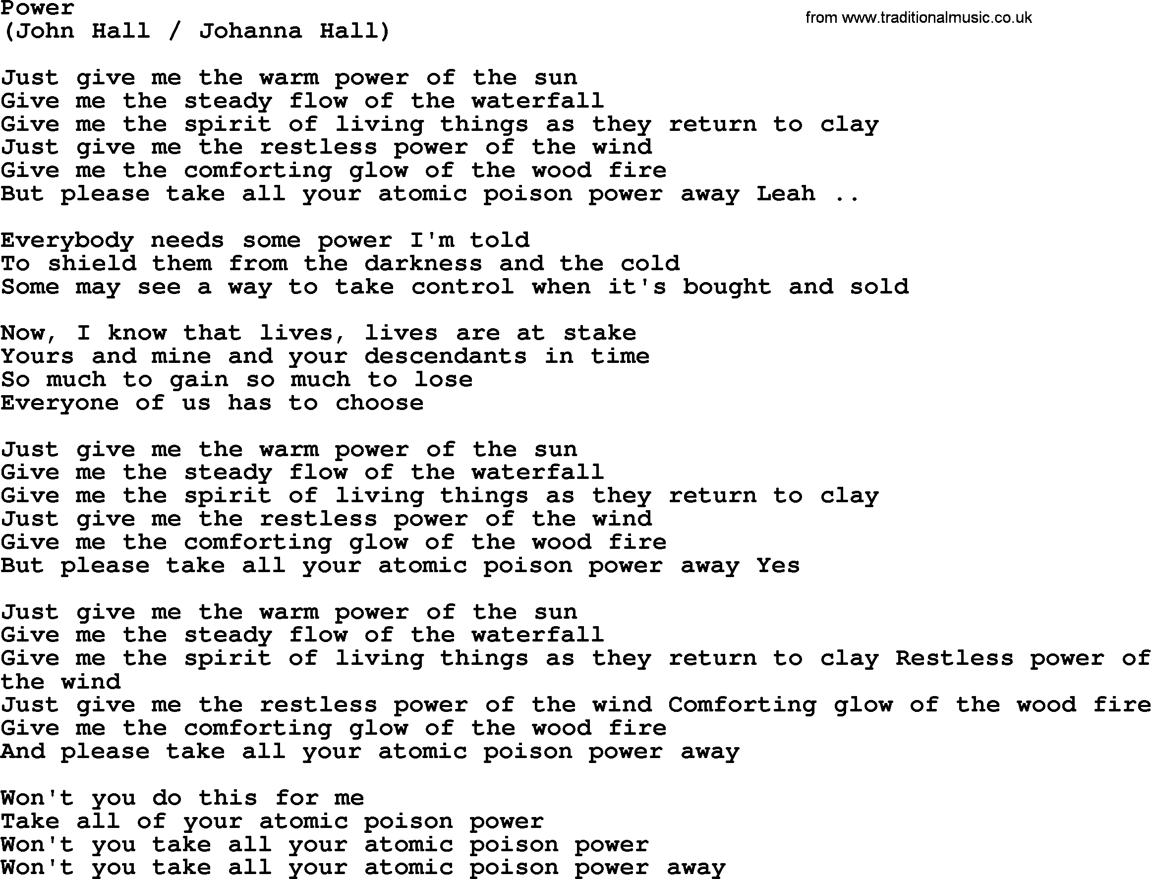 The Byrds song Power, lyrics