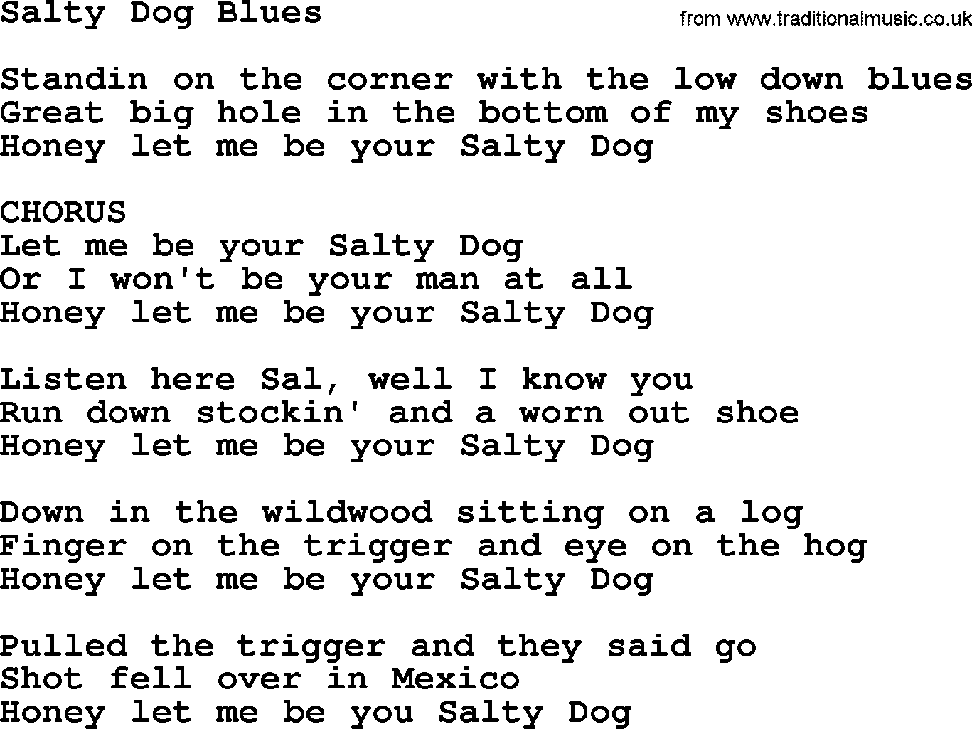 The Byrds song Salty Dog Blues, lyrics