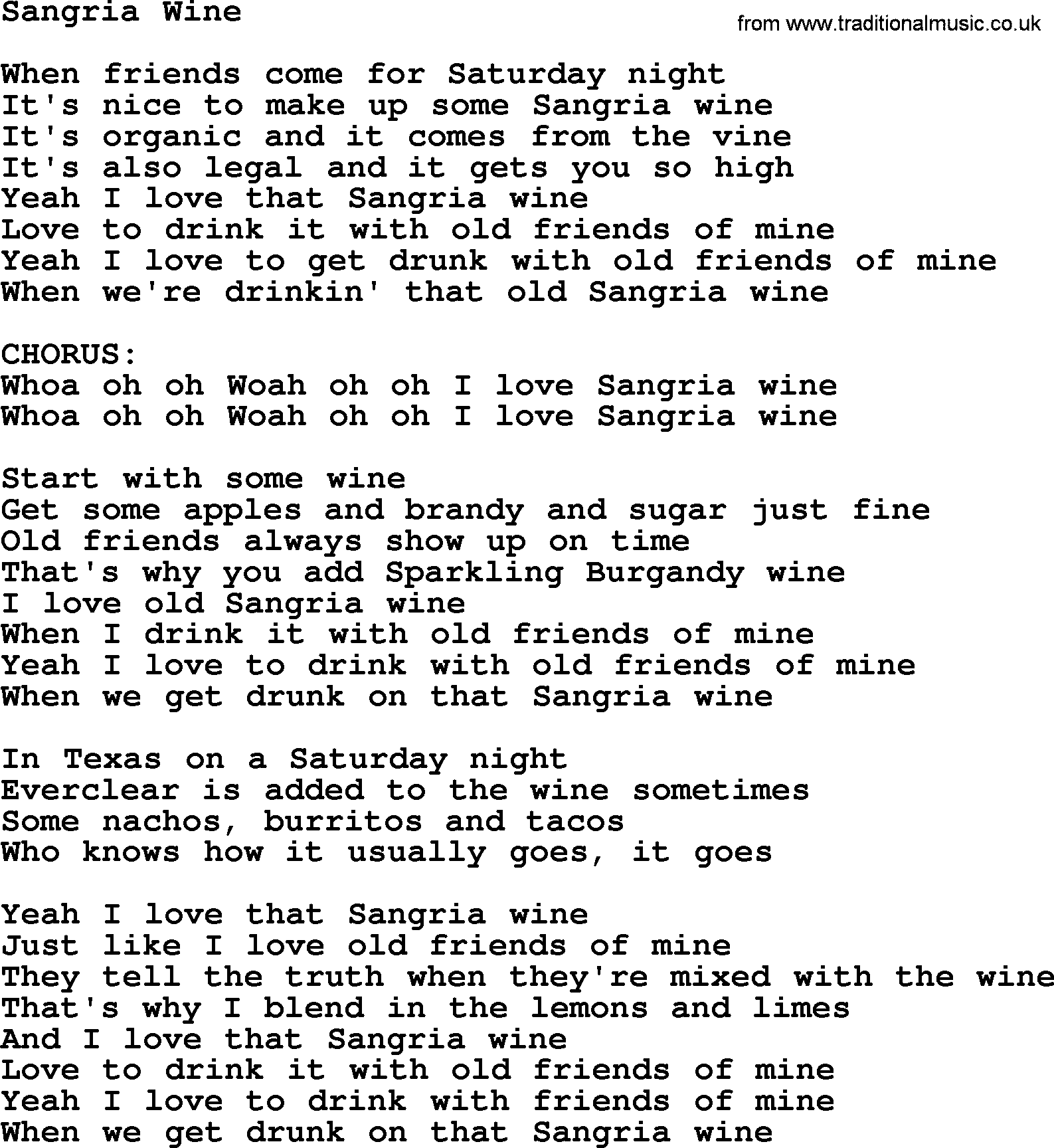 The Byrds song Sangria Wine, lyrics