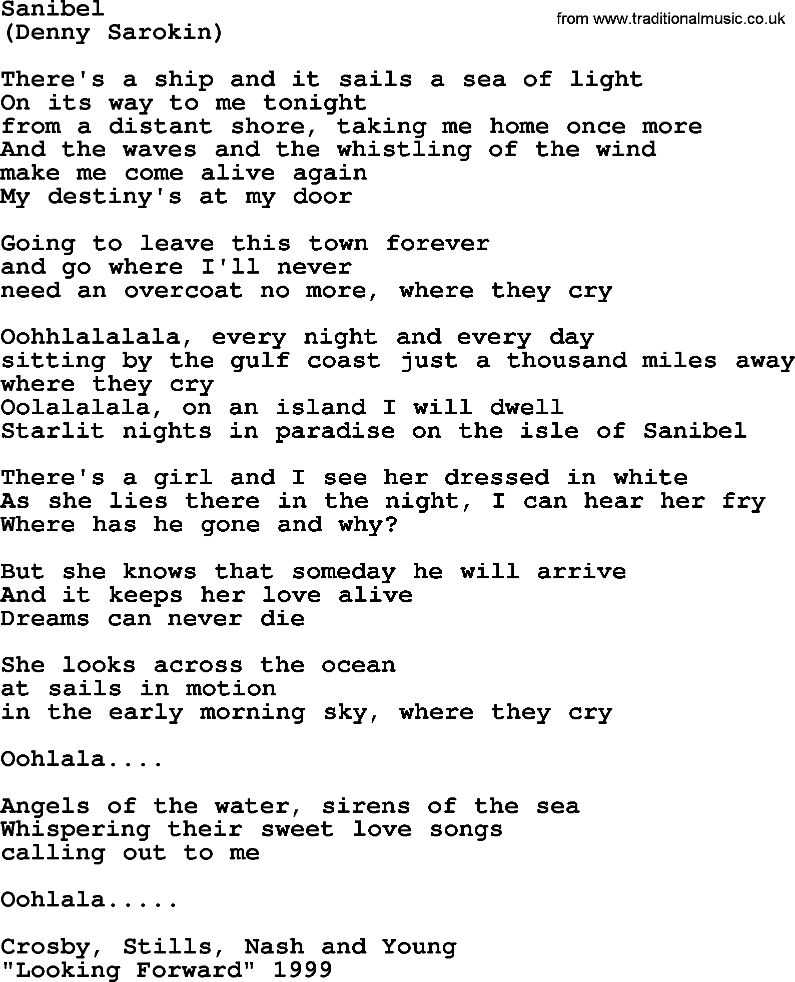 The Byrds song Sanibel, lyrics