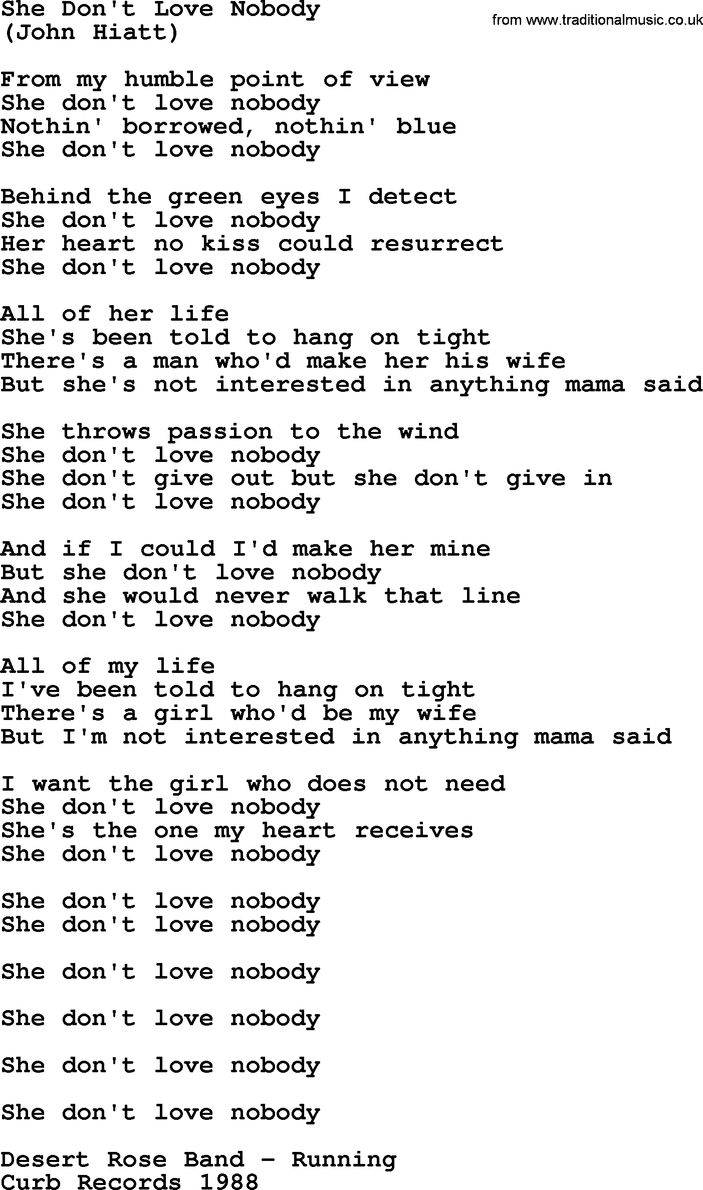 The Byrds song She Don't Love Nobody, lyrics