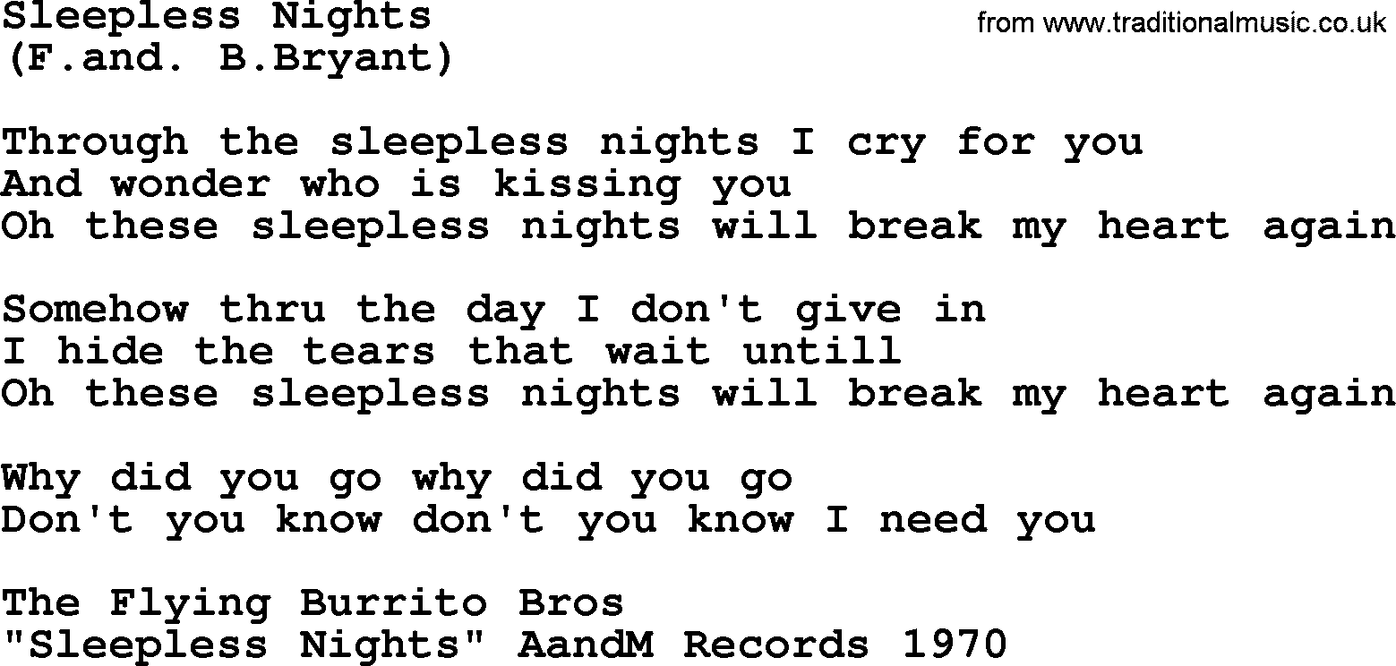 The Byrds song Sleepless Nights, lyrics
