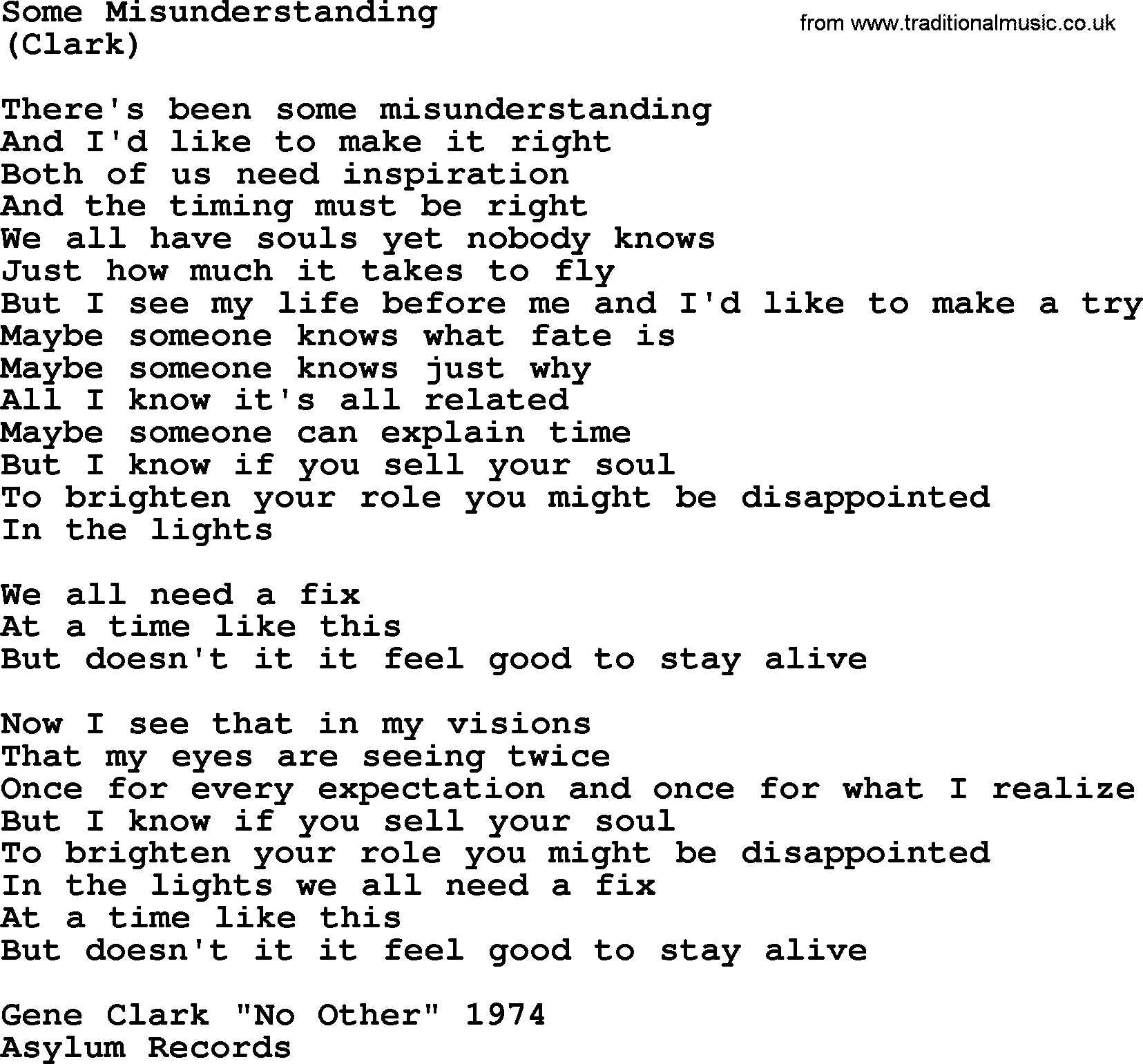 The Byrds song Some Misunderstanding, lyrics