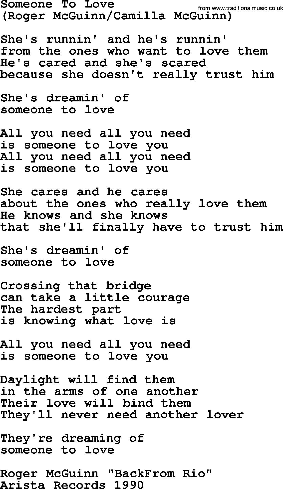 The Byrds song Someone To Love, lyrics
