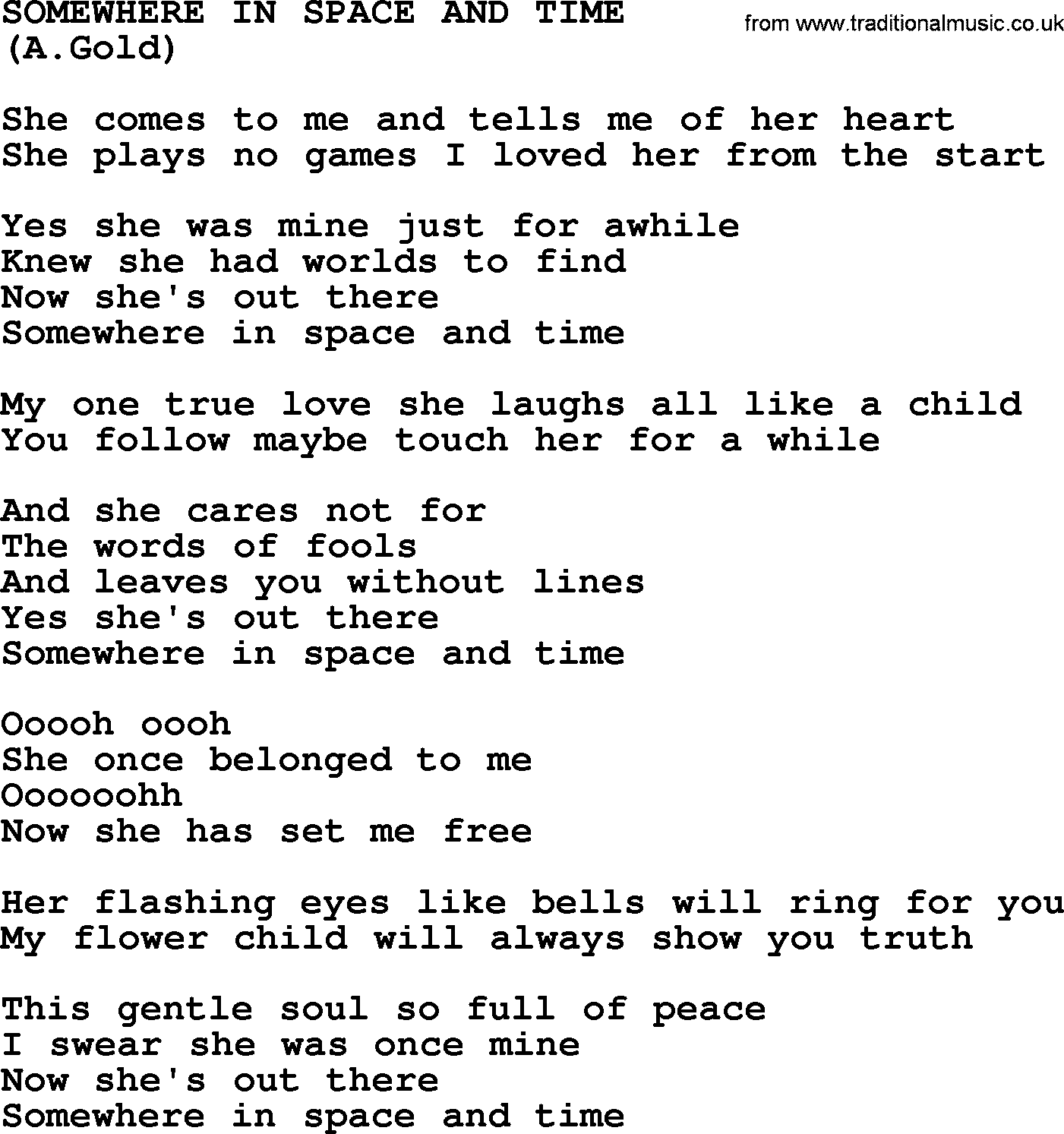 The Byrds song Somewhere In Space And Time, lyrics