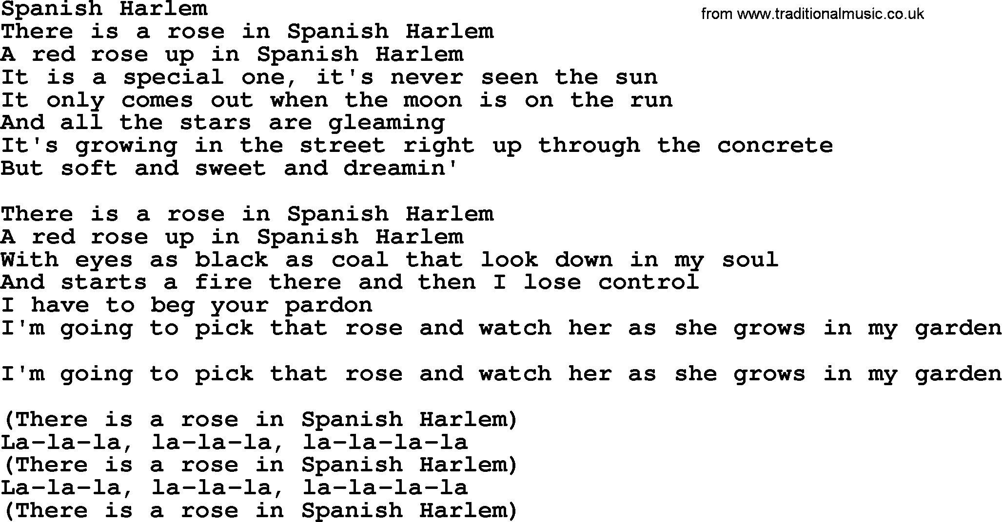 The Byrds song Spanish Harlem, lyrics