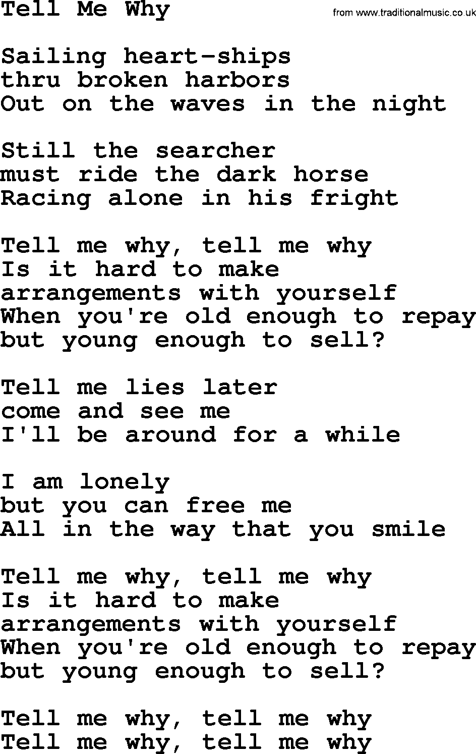 The Byrds song Tell Me Why, lyrics