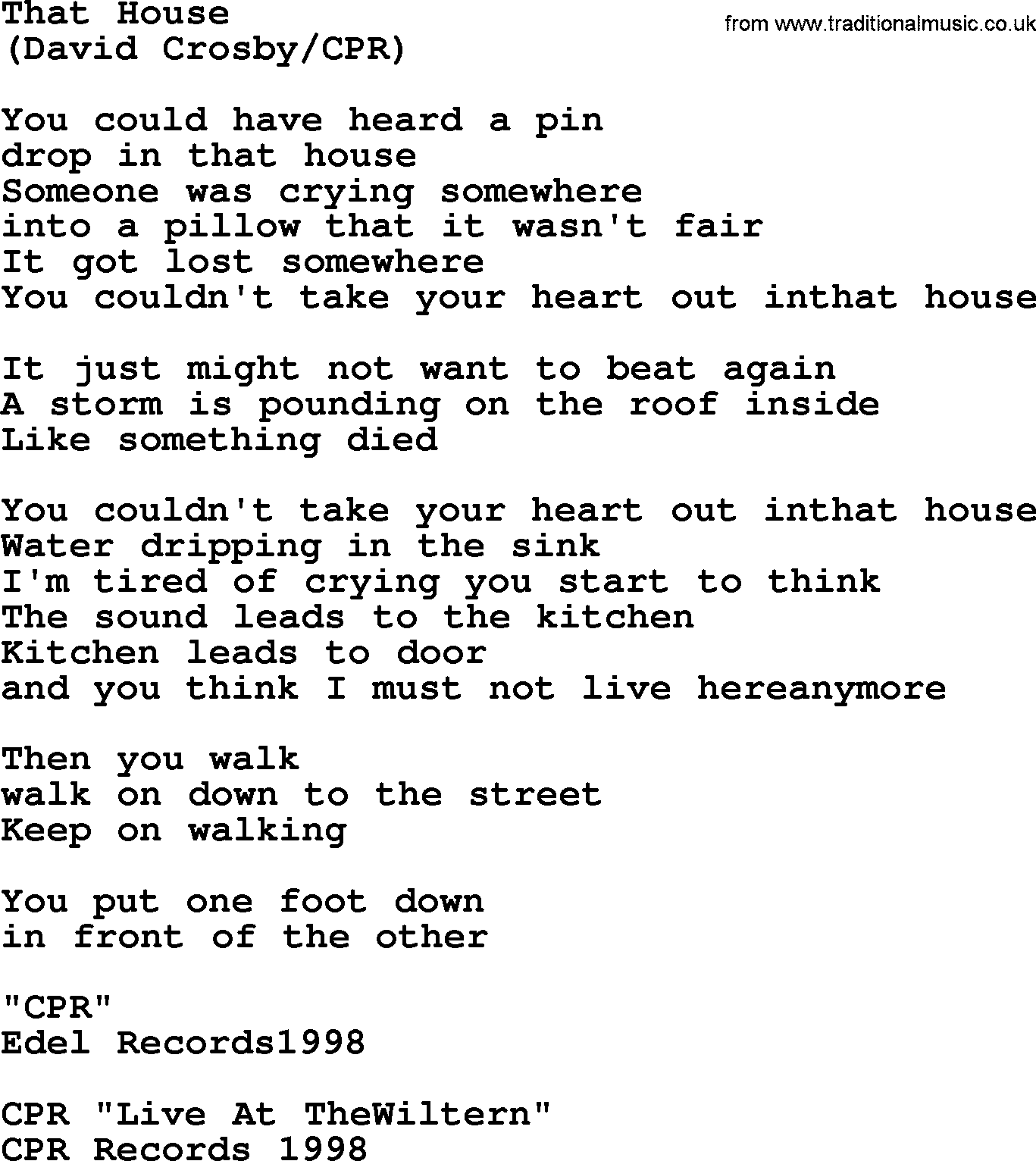 The Byrds song That House, lyrics