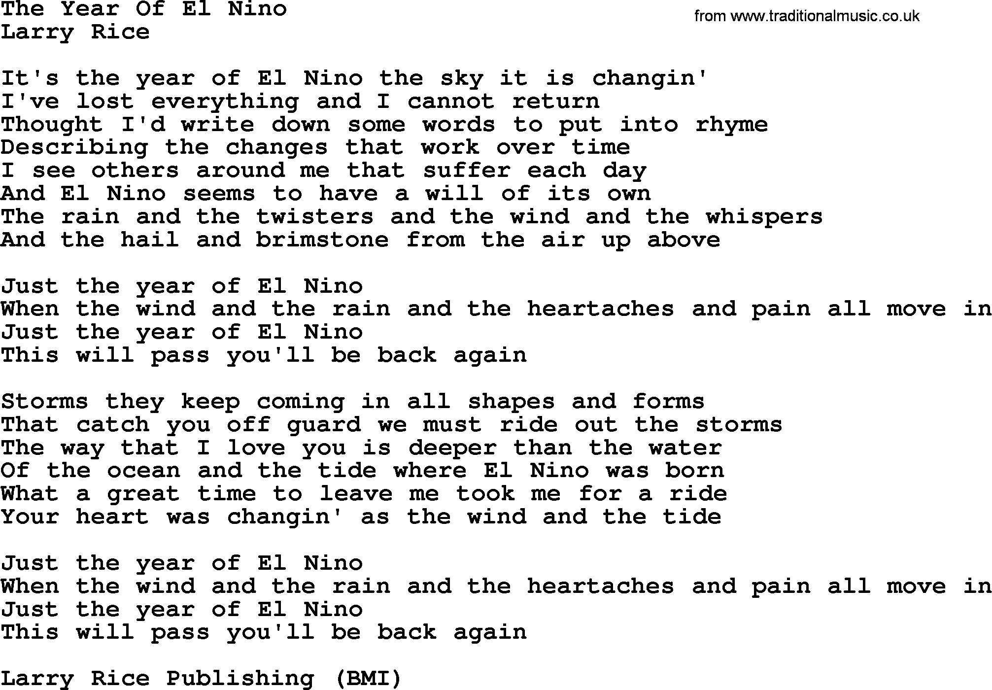 The Byrds song The Year Of El Nino, lyrics