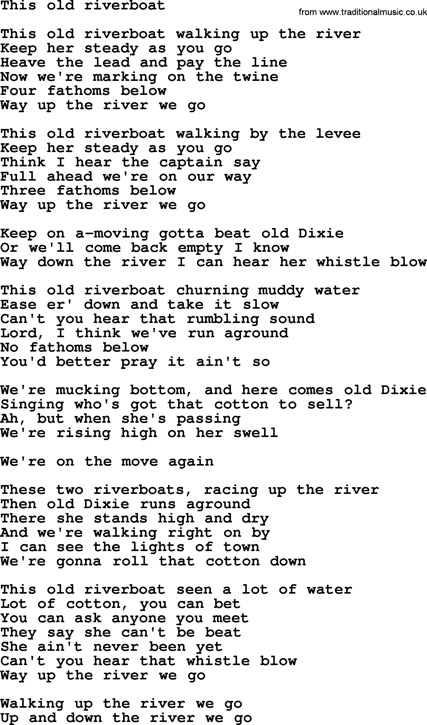 The Byrds song This Old Riverboat, lyrics