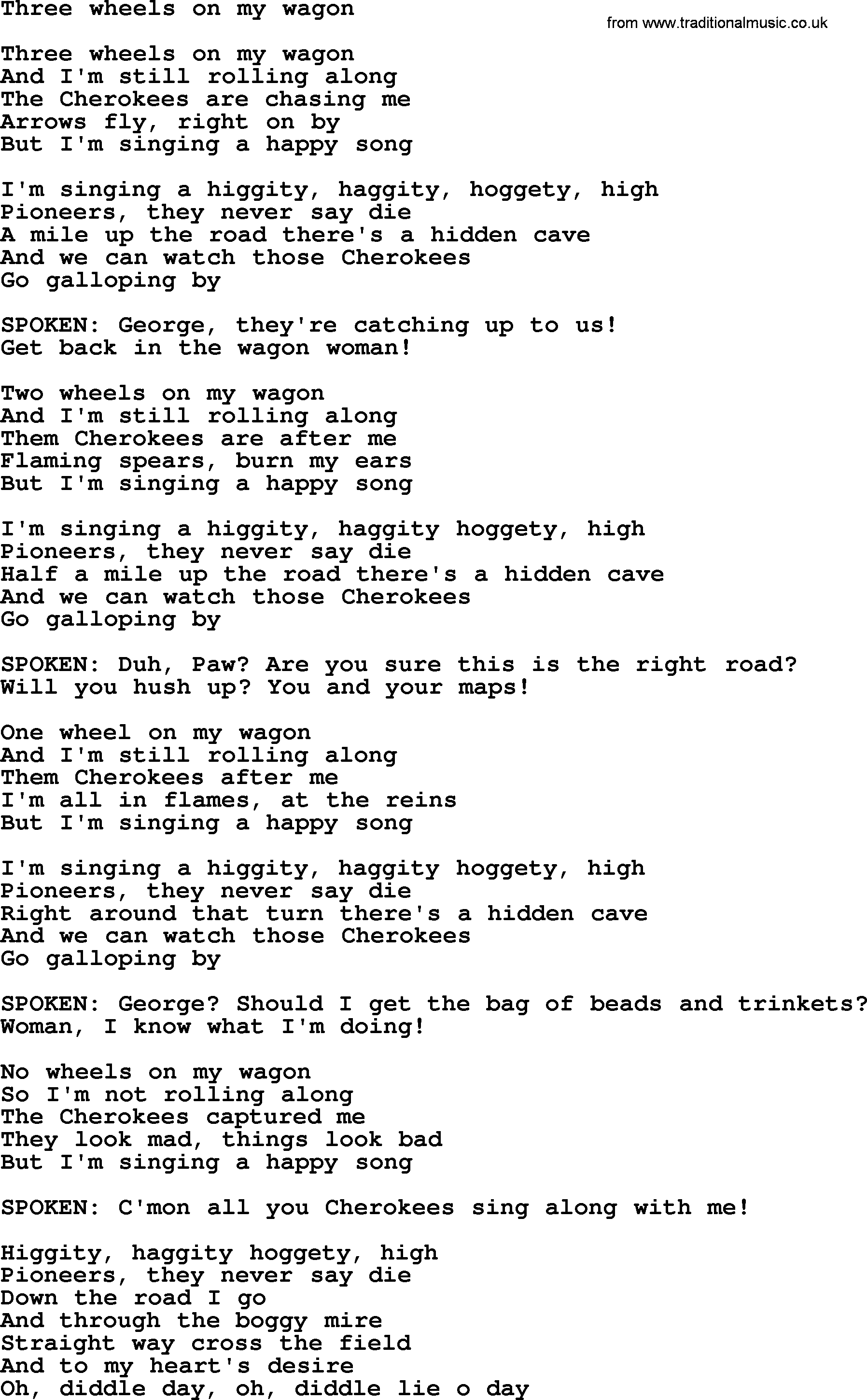 The Byrds song Three Wheels On My Wagon, lyrics