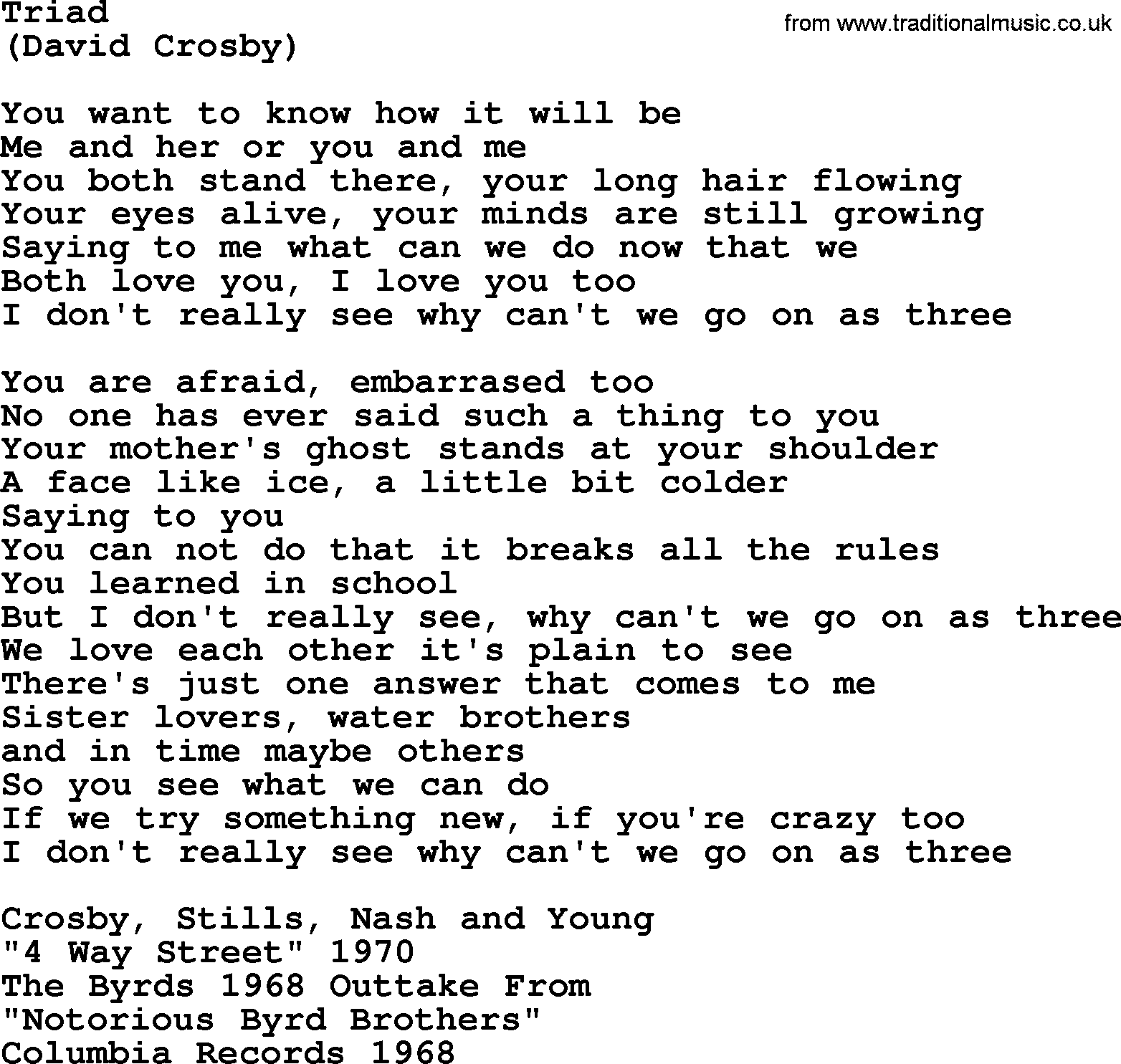 The Byrds song Triad, lyrics